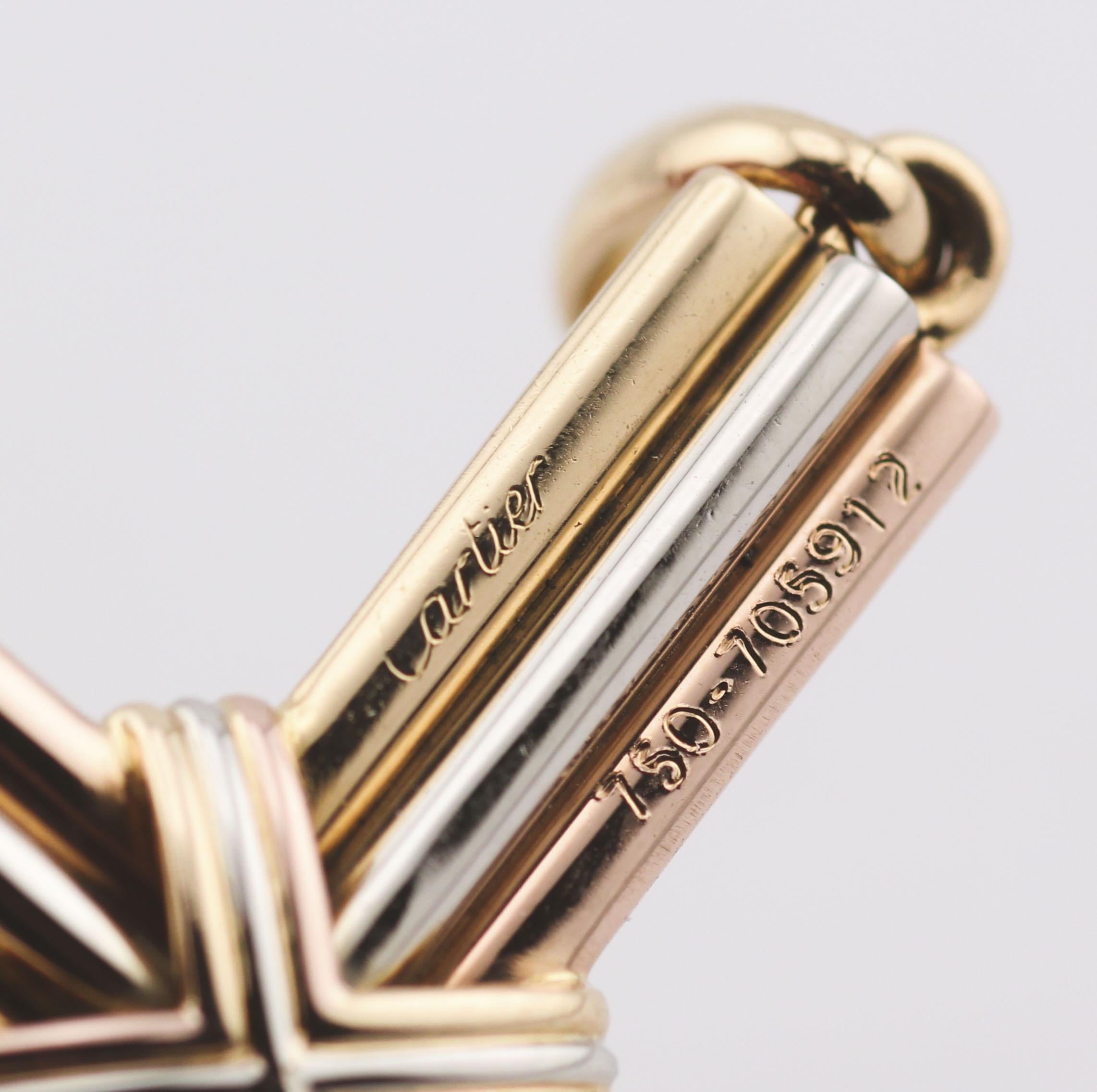 Cartier Trinity 3 Color 18k Gold Large Cross Charm Pendant In Good Condition For Sale In Simpsonville, SC