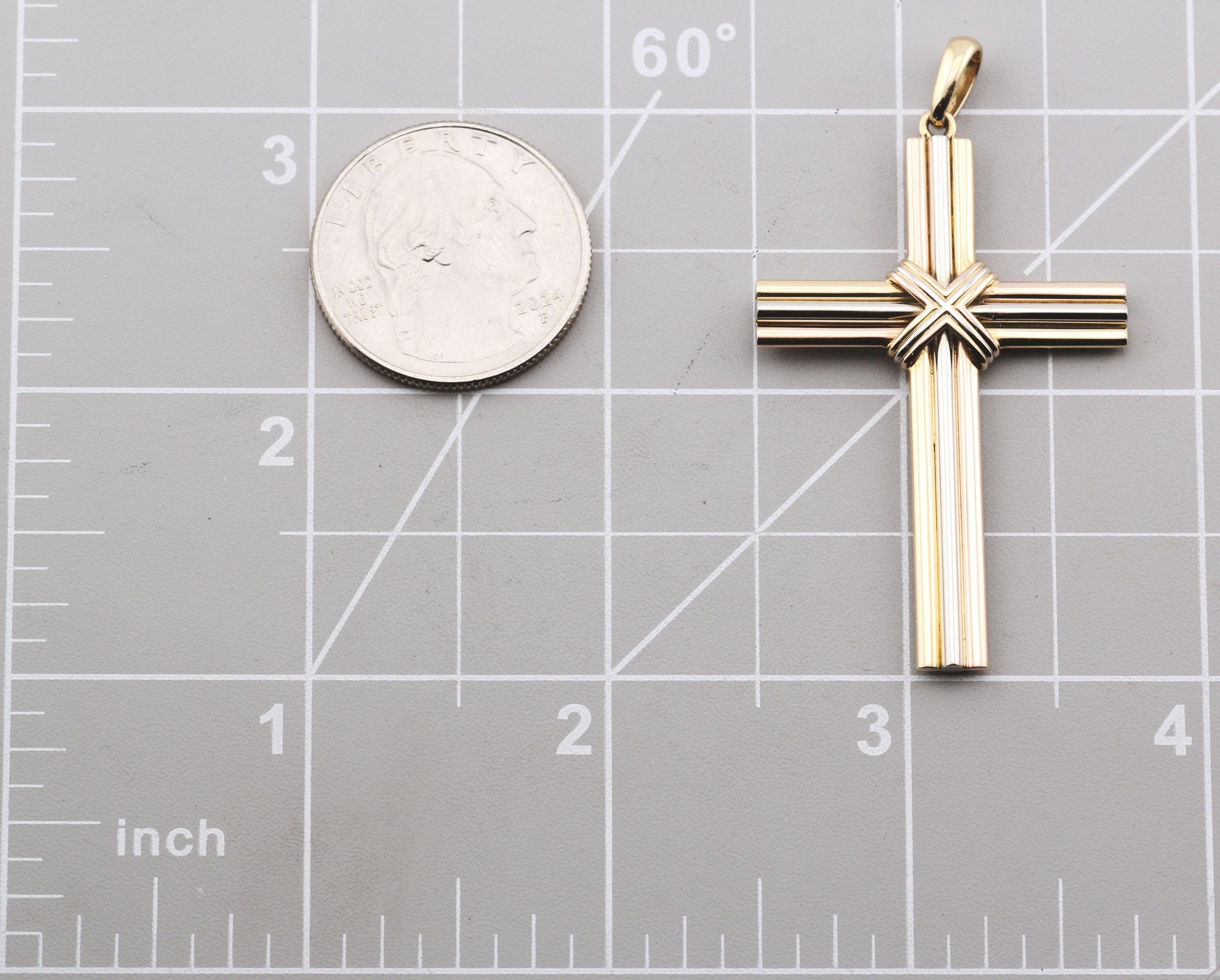 Women's or Men's Cartier Trinity 3 Color 18k Gold Large Cross Charm Pendant For Sale