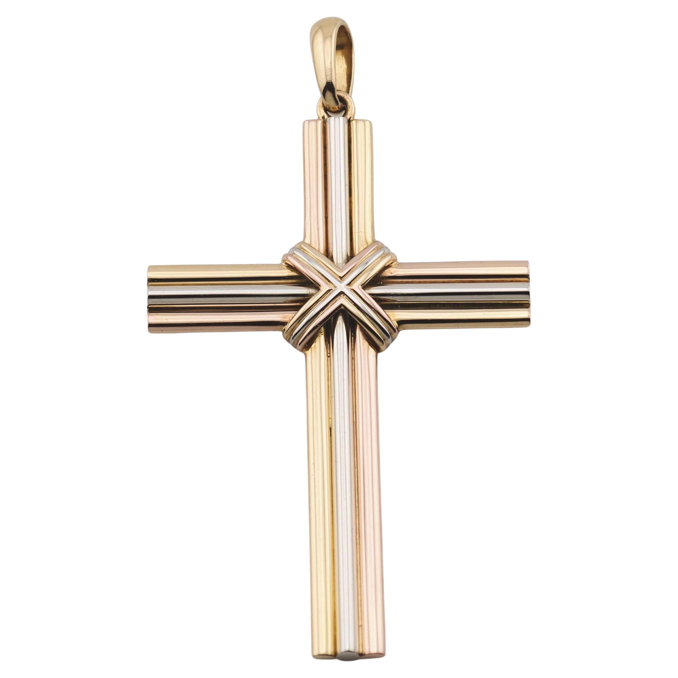 Cartier Trinity 3 Color 18k Gold Large Cross Charm Pendant