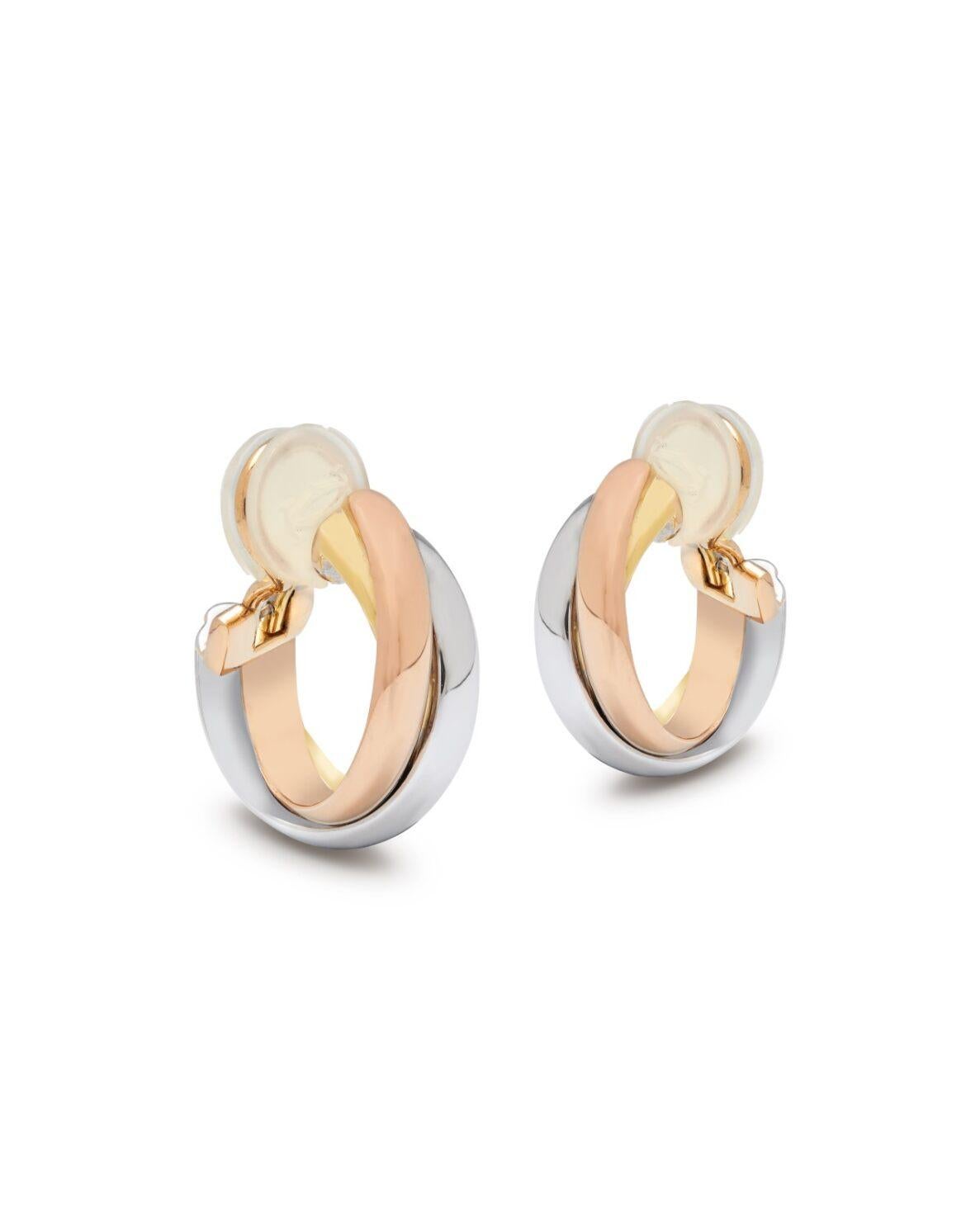 The Iconic Trinity Cartier collection is celebrating it's 100 Years Anniversary, Luminary fine Jewellery is very excited to own this beautiful vintage pair of earrings.

Designed with 3 intertwined hoops, in 18ct yellow, rose and white gold.

They