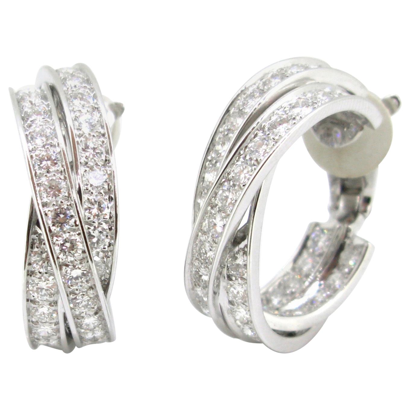 Cartier Trinity 6 Carat Diamonds White Gold Hoop Earrings