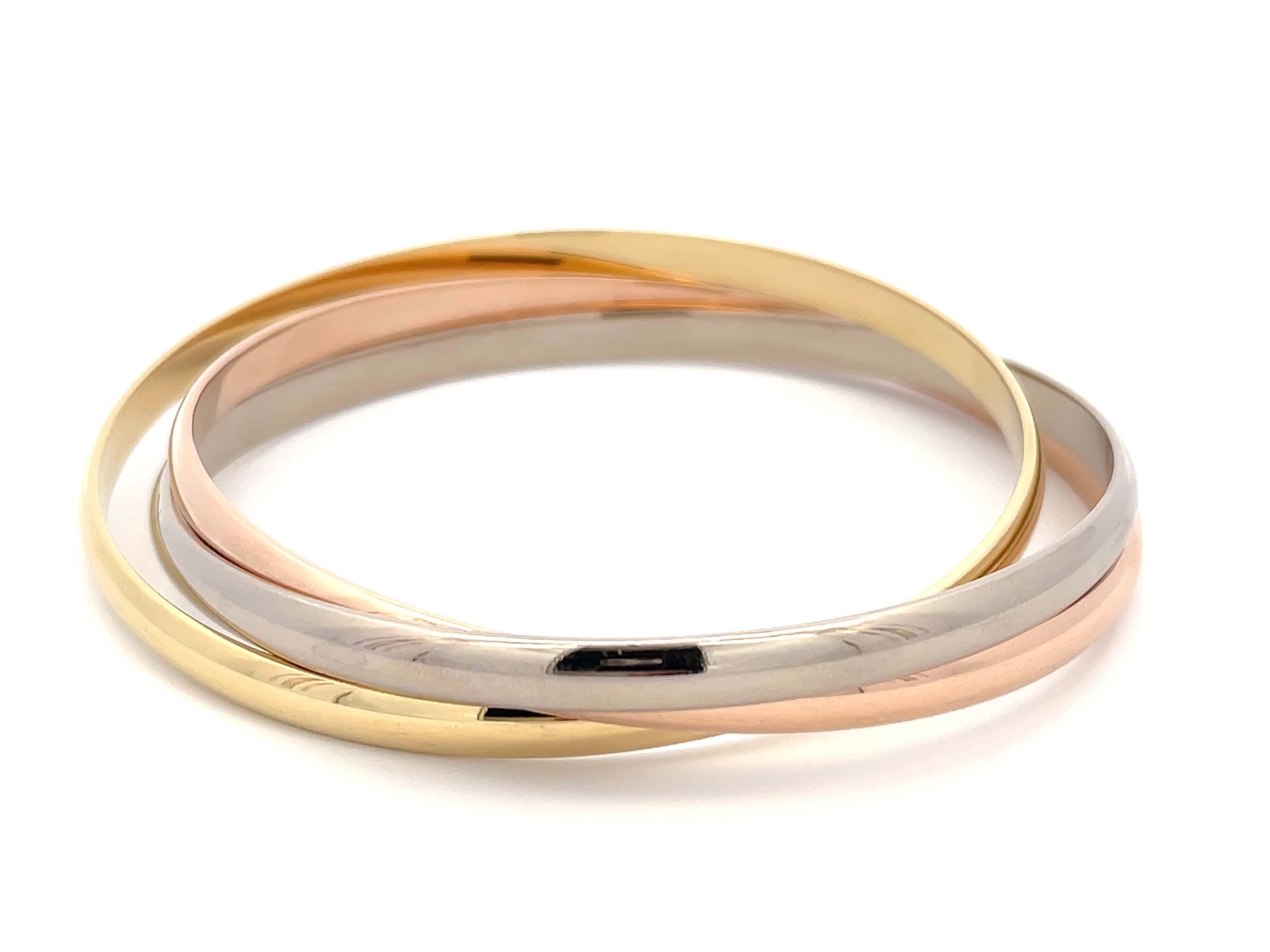 Cartier Trinity Bracelet in 18k White Yellow and Rose Gold In Excellent Condition For Sale In Honolulu, HI