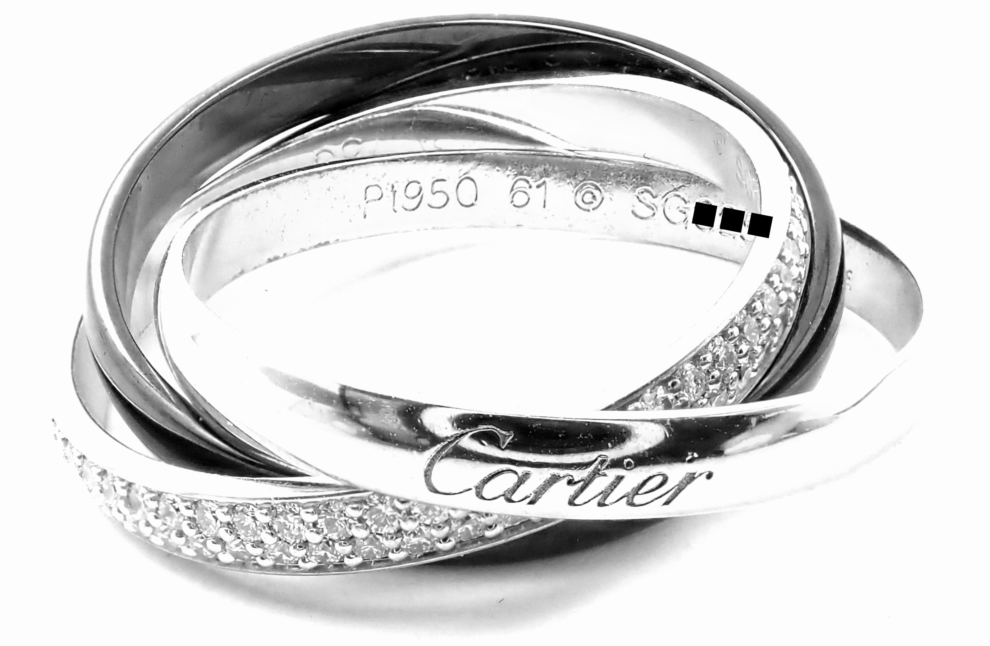 Cartier Trinity Ceramic Diamond Gold Platinum Band Ring 3