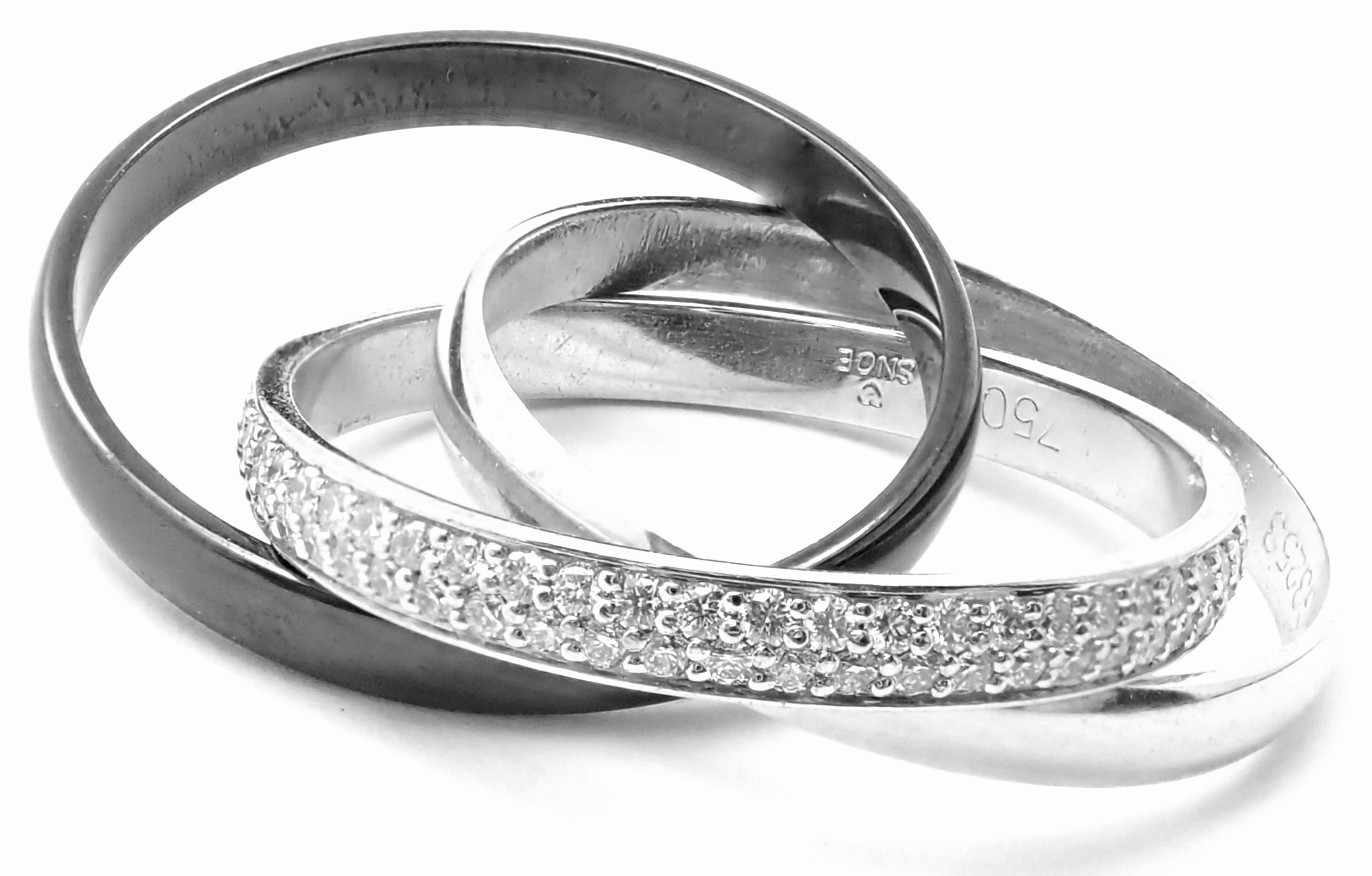 Women's or Men's Cartier Trinity Ceramic Diamond Gold Platinum Band Ring