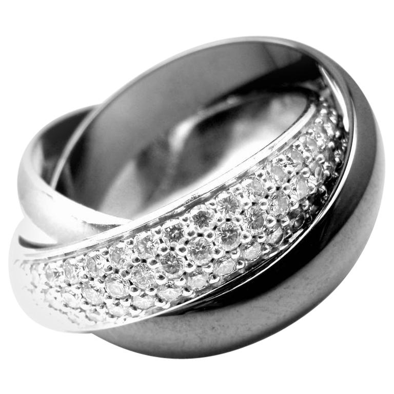Cartier Trinity Ceramic Diamond Gold Platinum Band Ring