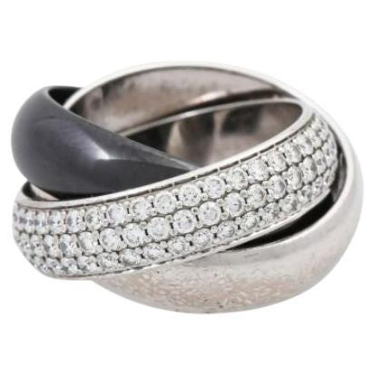 Cartier Trinity Ceramic Ladies' Ring, Esp. with 129 Brilliant-Cut ...