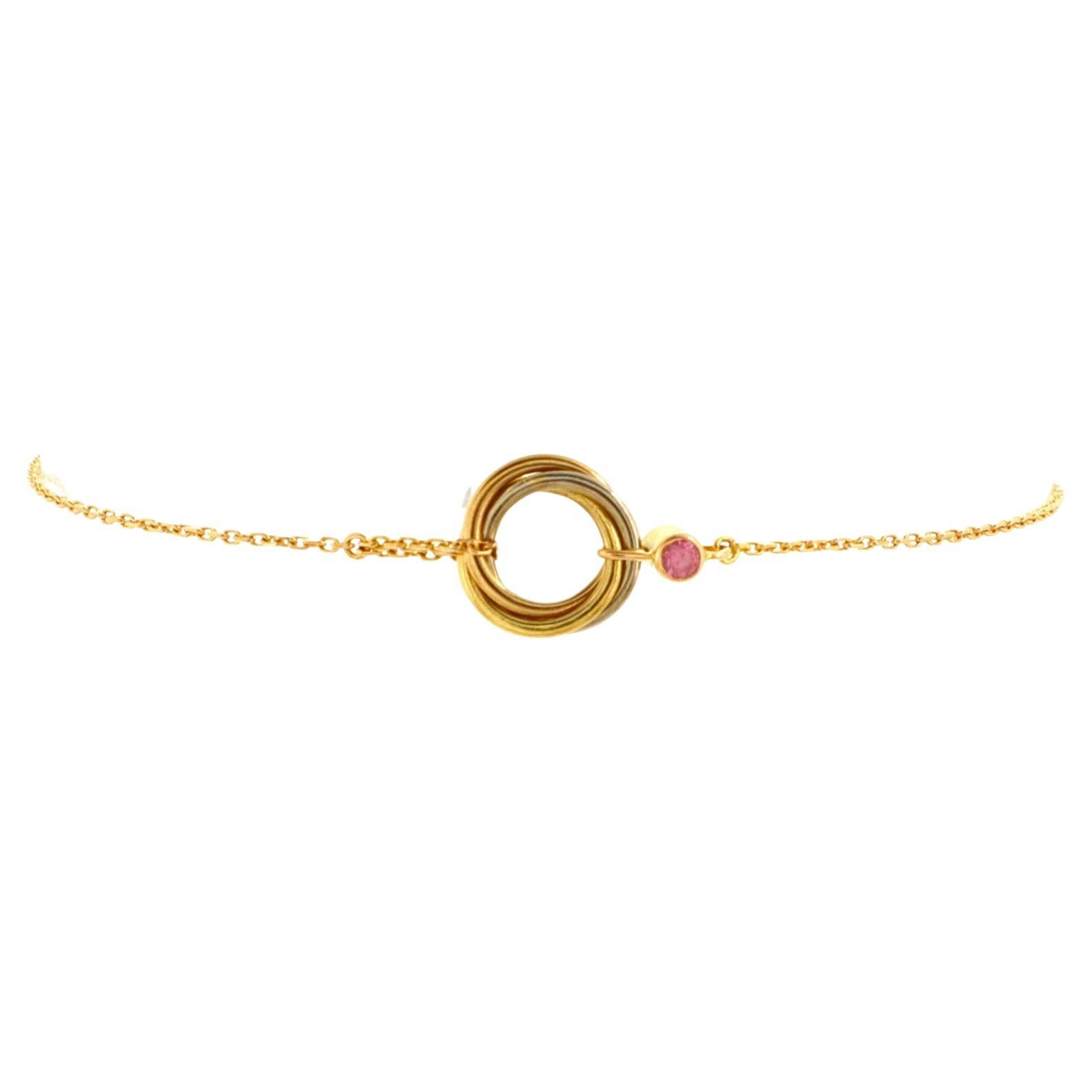 Cartier Trinity Chain Bracelet 18k Tricolor Gold with Pink Sapphire