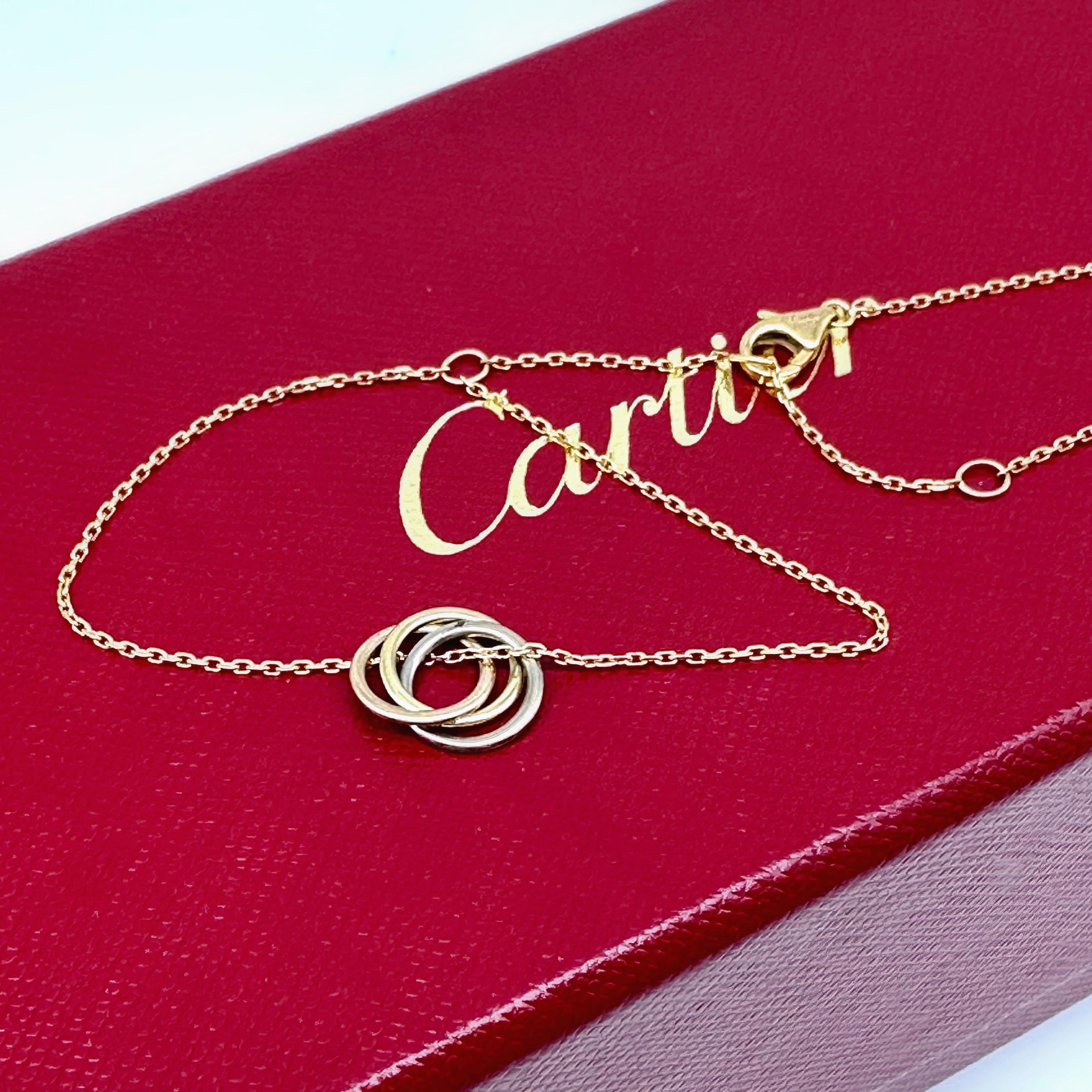 Cartier Trinity Charm Bracelet in 18 Karat White Yellow Pink Gold Boxes and COA For Sale 7