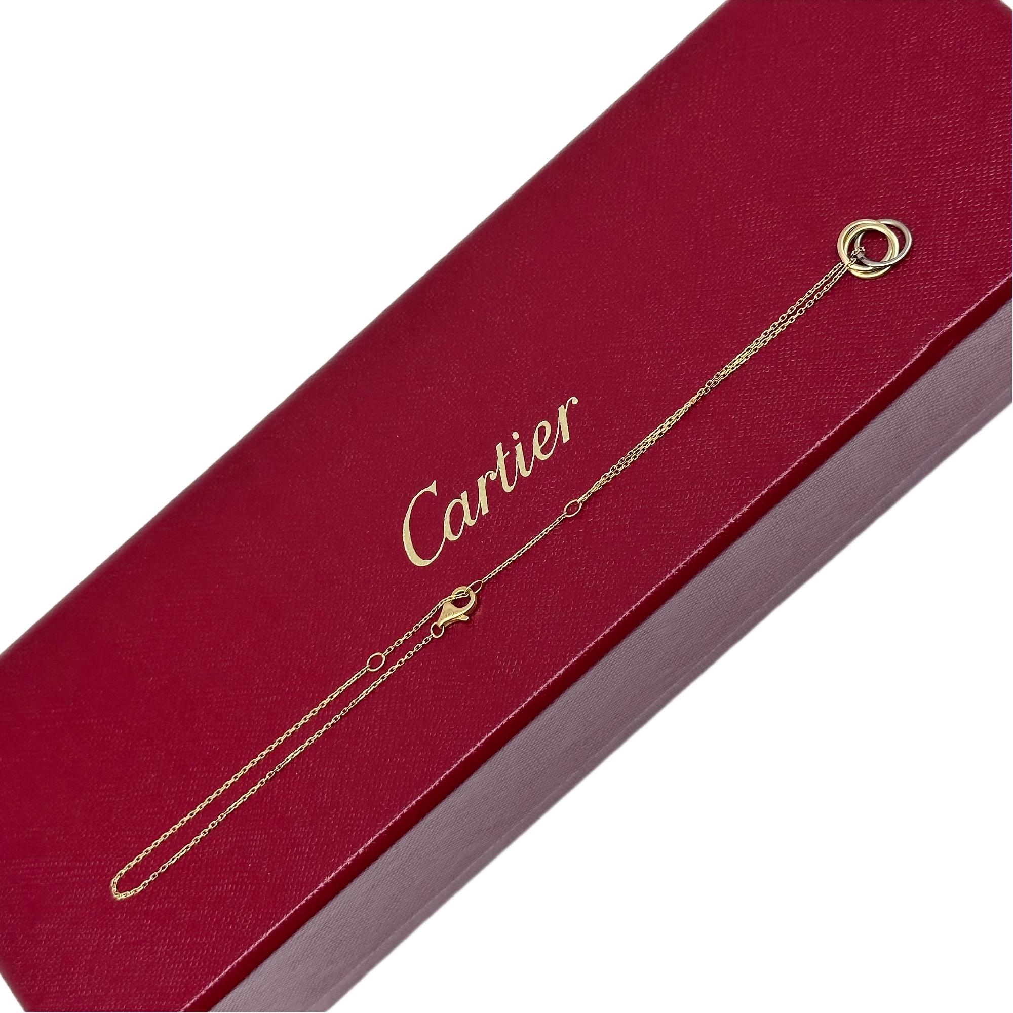 Cartier Trinity Charm Bracelet in 18 Karat White Yellow Pink Gold Boxes and COA In Excellent Condition For Sale In San Diego, CA