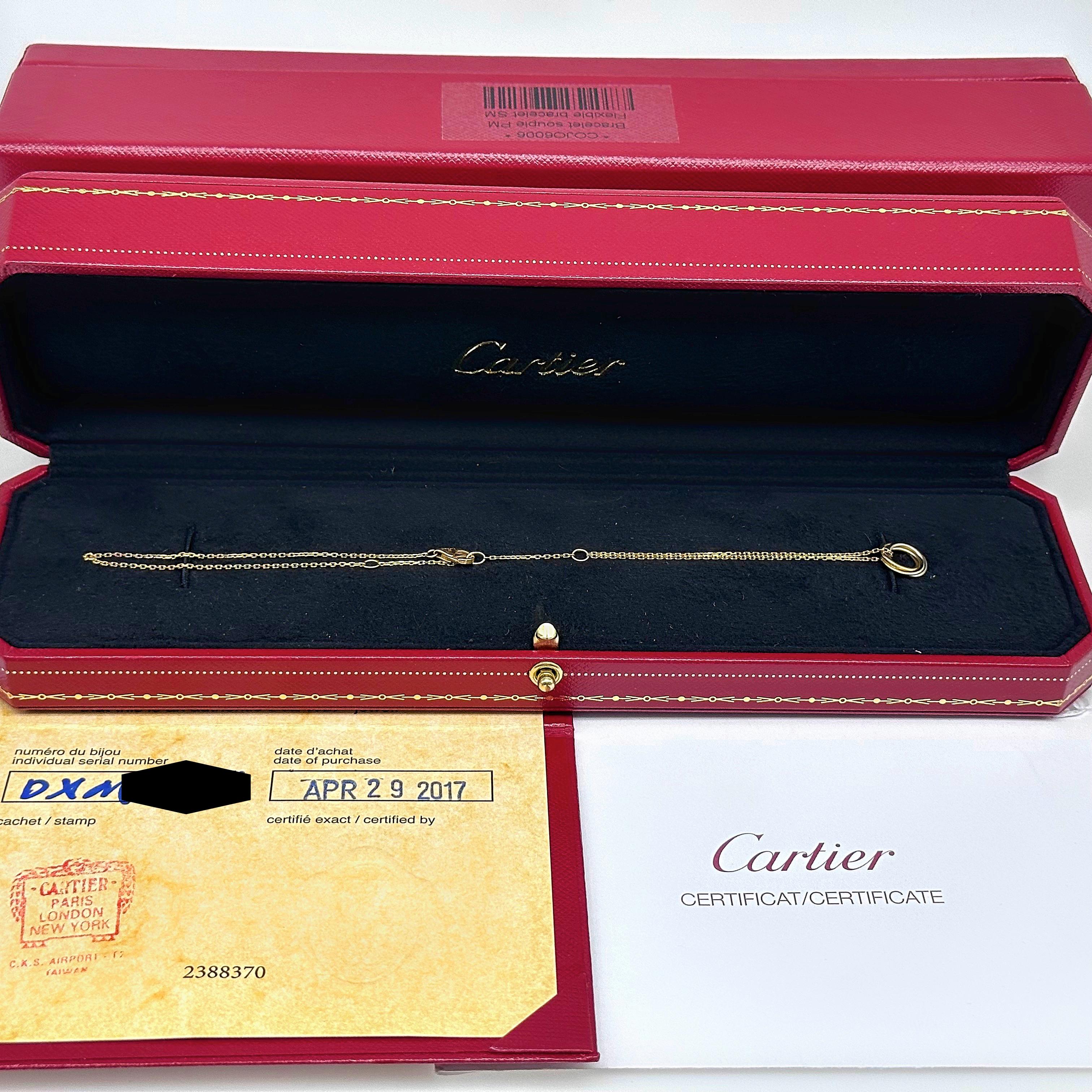Cartier Trinity Charm Bracelet in 18 Karat White Yellow Pink Gold Boxes and COA For Sale 2