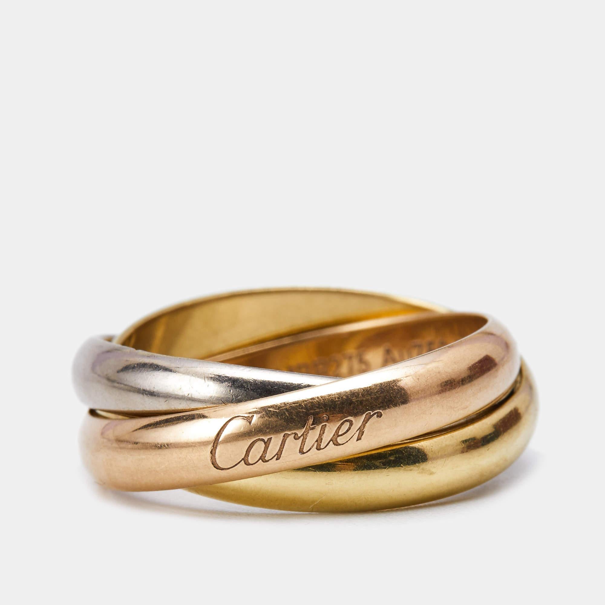 Women's Cartier Trinity Classic 18k Three Tone Gold Ring Size 55