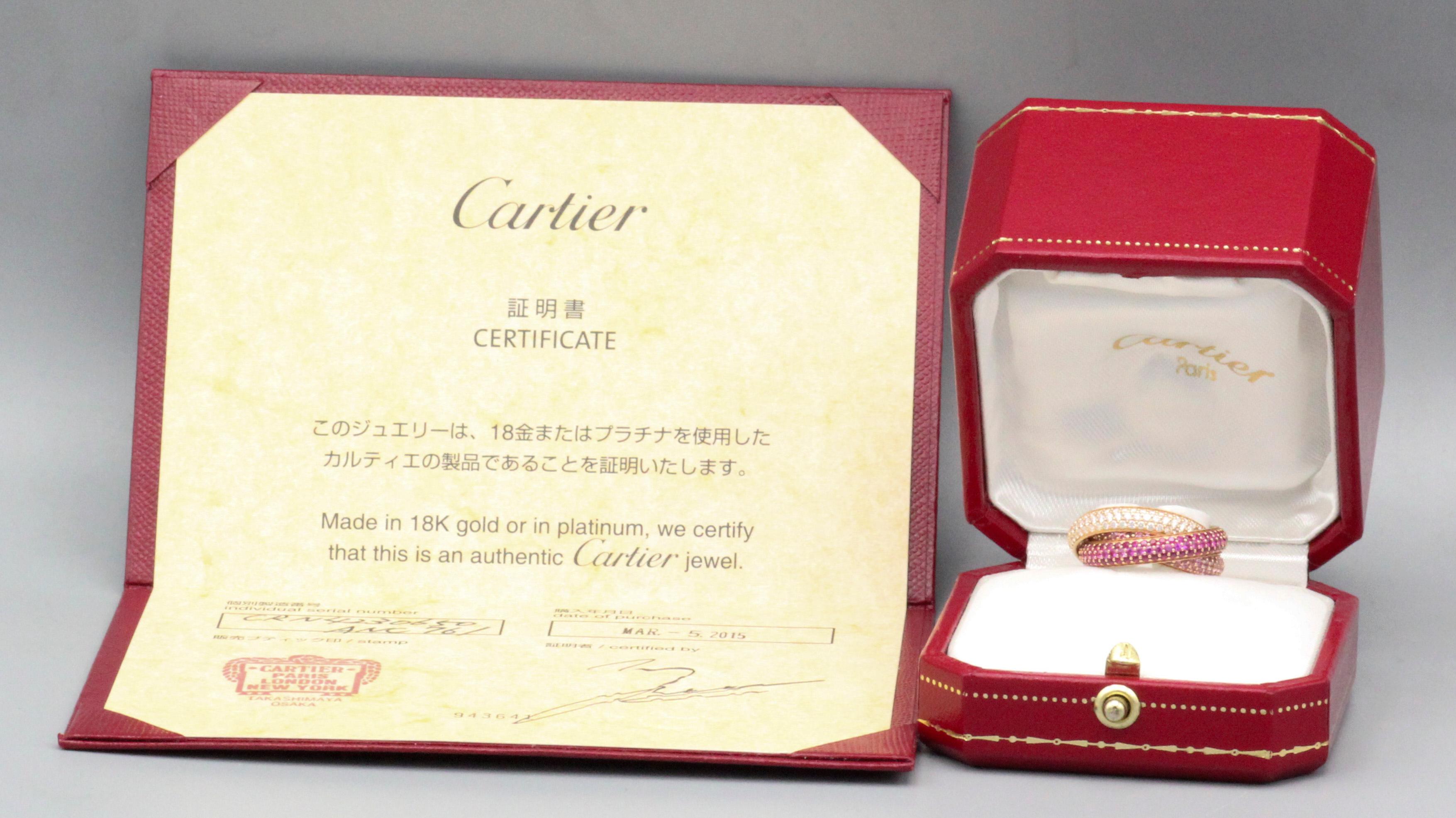 Cartier Trinity Classic Diamant Dreifarbiger Gold Rolling Band Ring Größe 5,5 (Brillantschliff) im Angebot