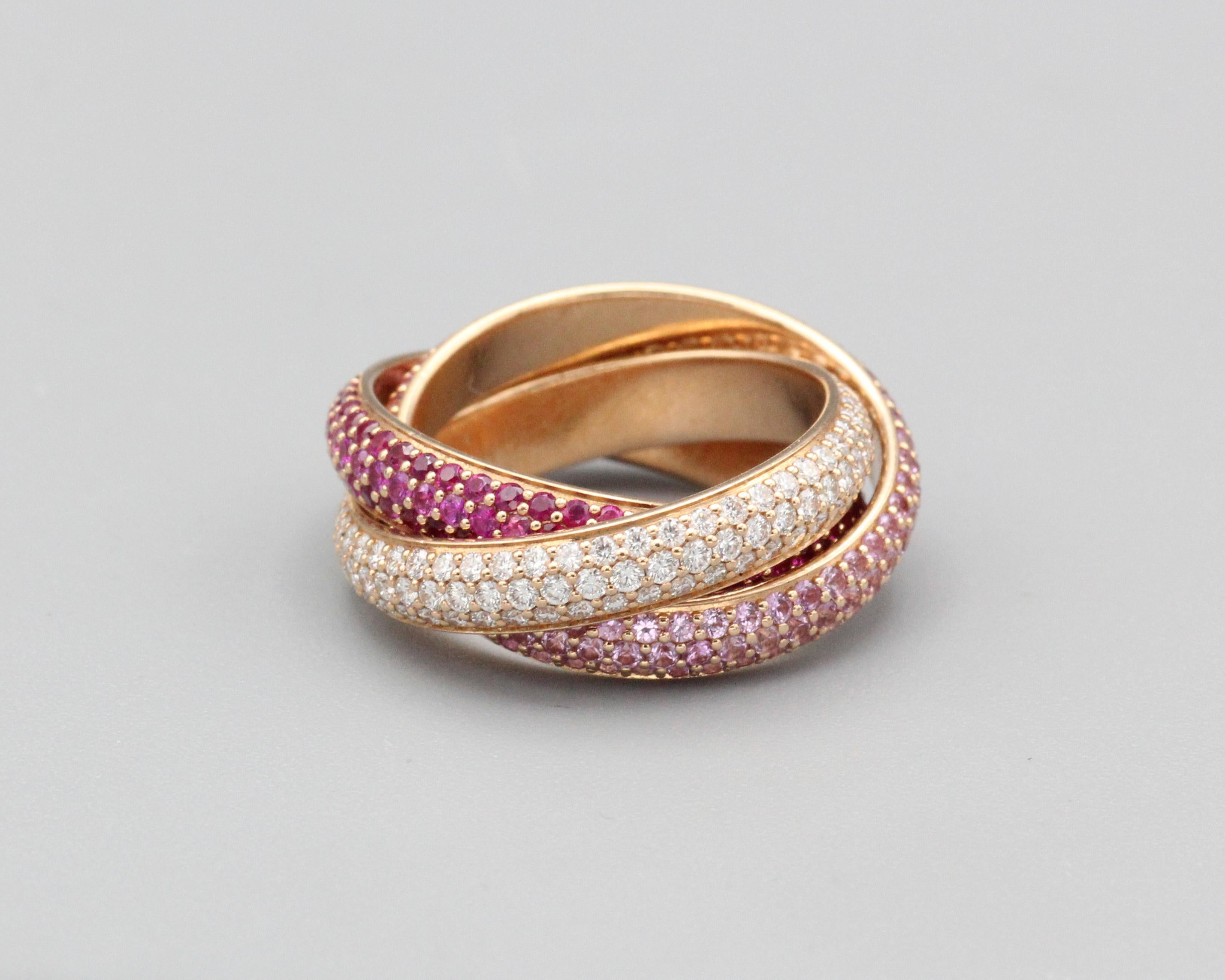 Cartier Trinity Classic, bague à anneau en or tricolore avec diamants, taille 5,5 en vente 1