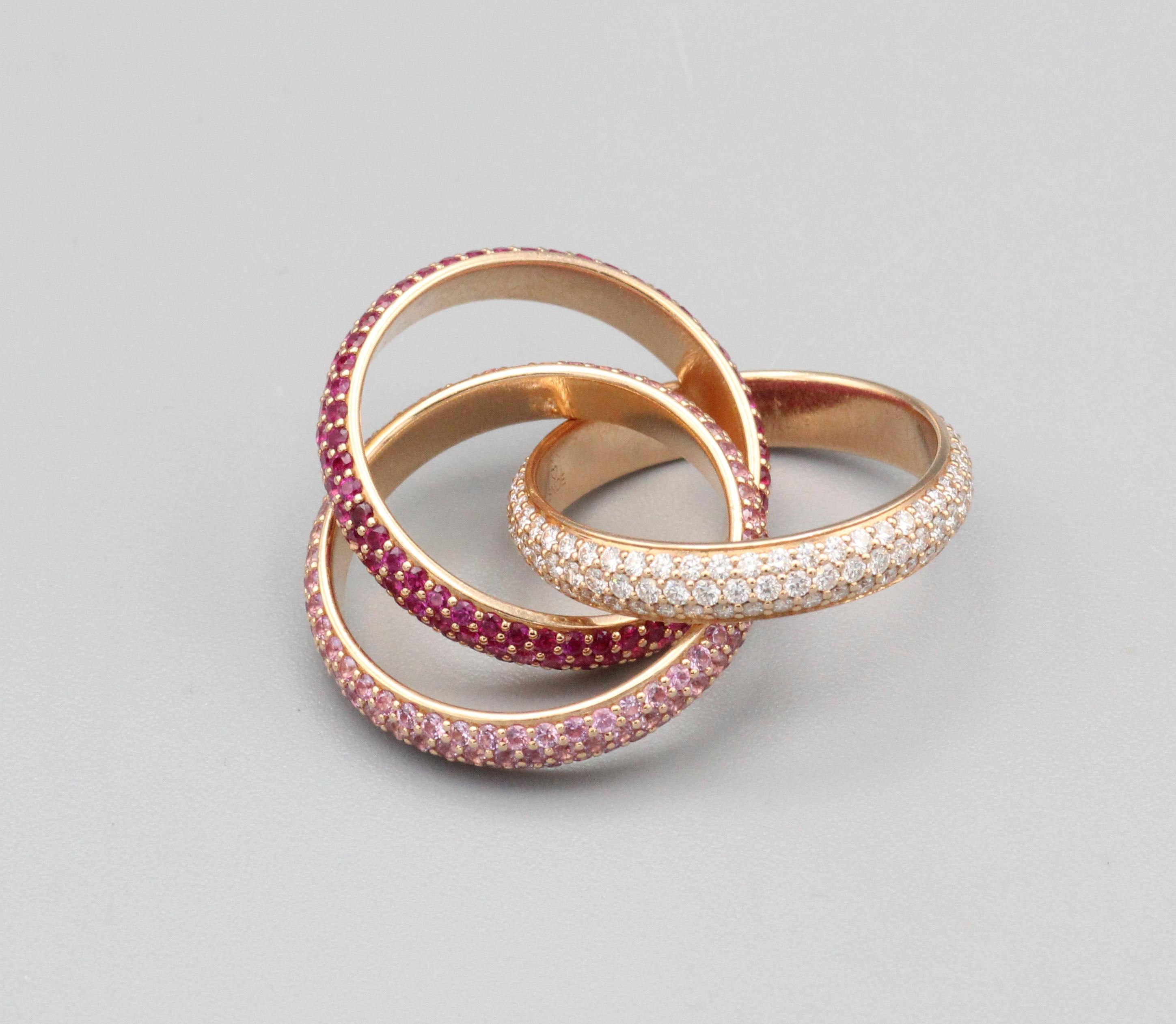Cartier Trinity Classic, bague à anneau en or tricolore avec diamants, taille 5,5 en vente 2
