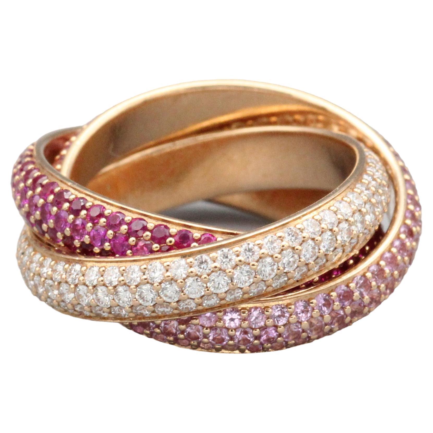 Cartier Trinity Classic, bague à anneau en or tricolore avec diamants, taille 5,5 en vente