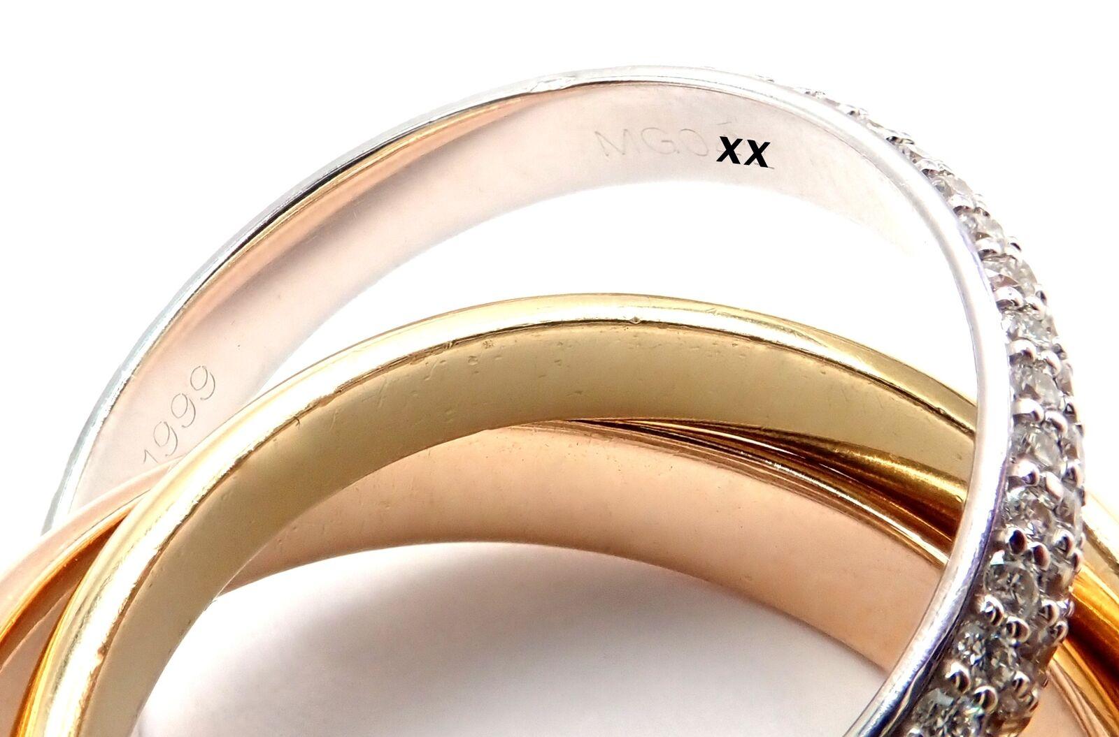 Cartier Trinity Classic Diamond White Yellow Rose Gold Band Ring 2