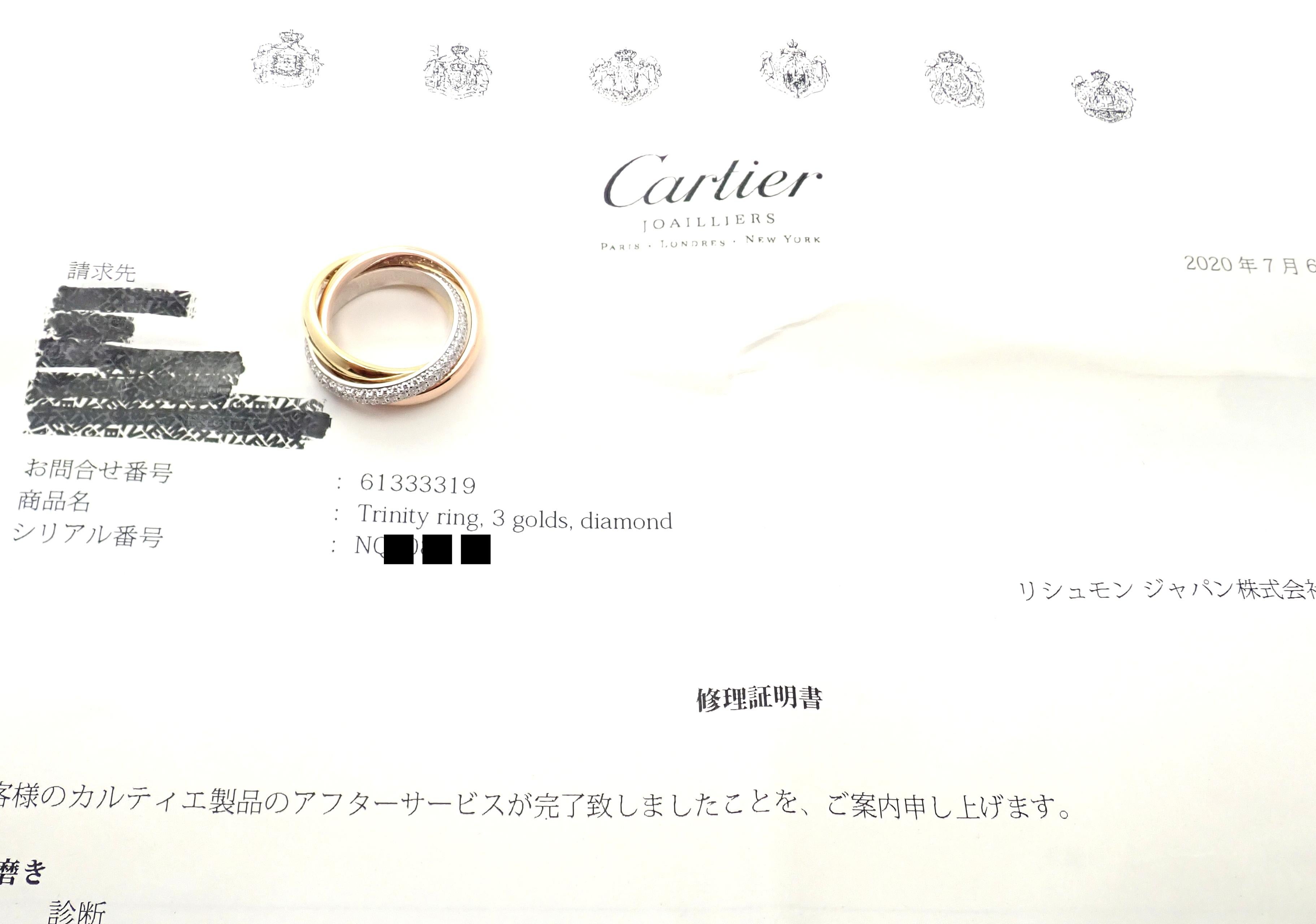 Cartier Trinity Classic Diamond White Yellow Rose Gold Band Ring 4