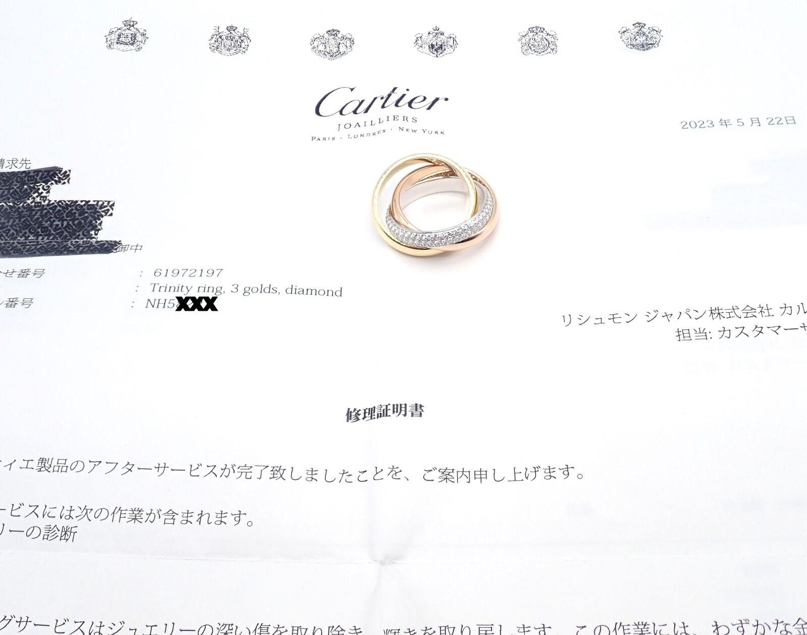 Cartier Trinity Classic Diamond White Yellow Rose Gold Band Ring In Excellent Condition For Sale In Holland, PA