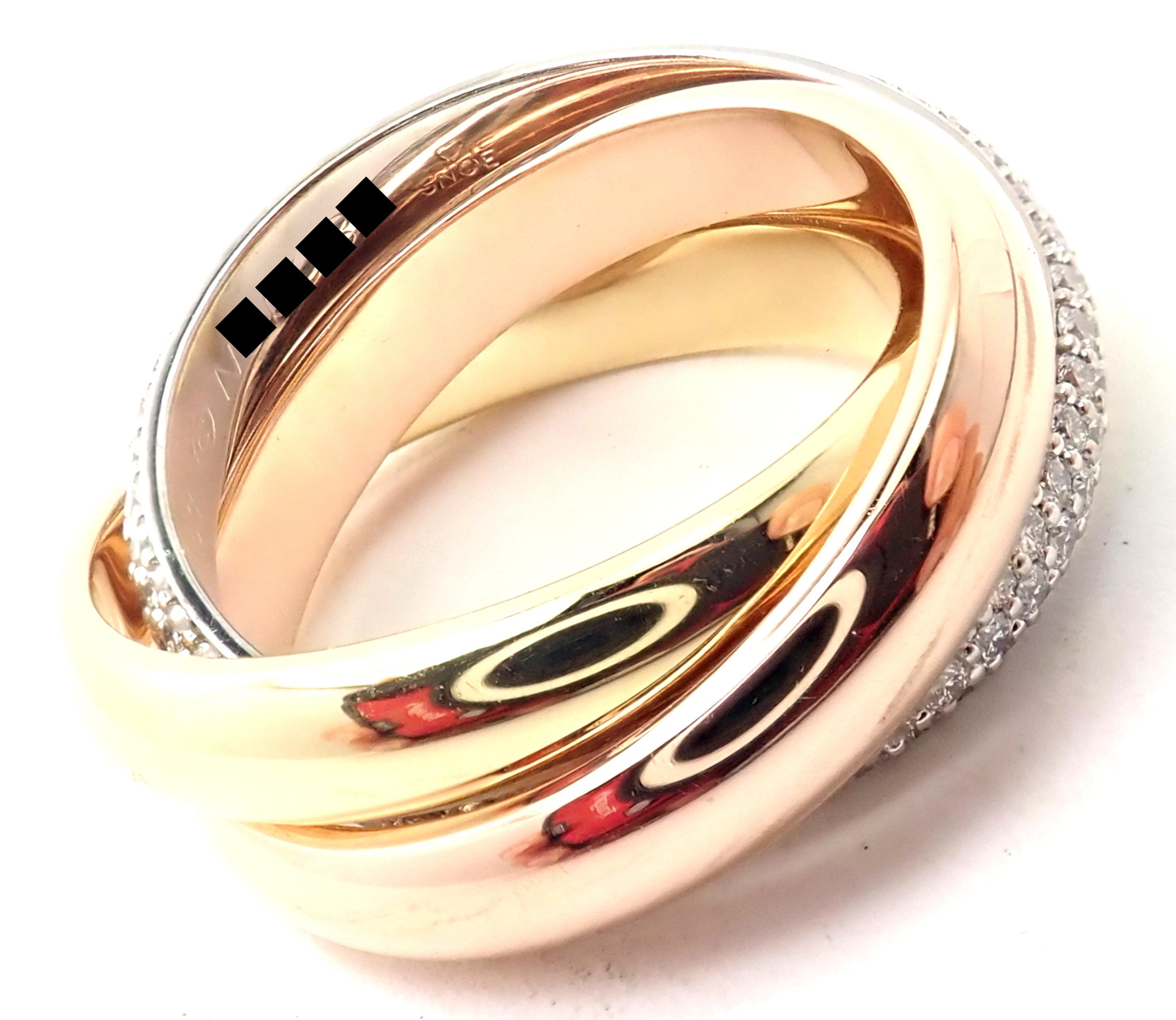 Taille brillant Cartier Bague Trinity Classic à anneau en or jaune et rose avec diamants blancs