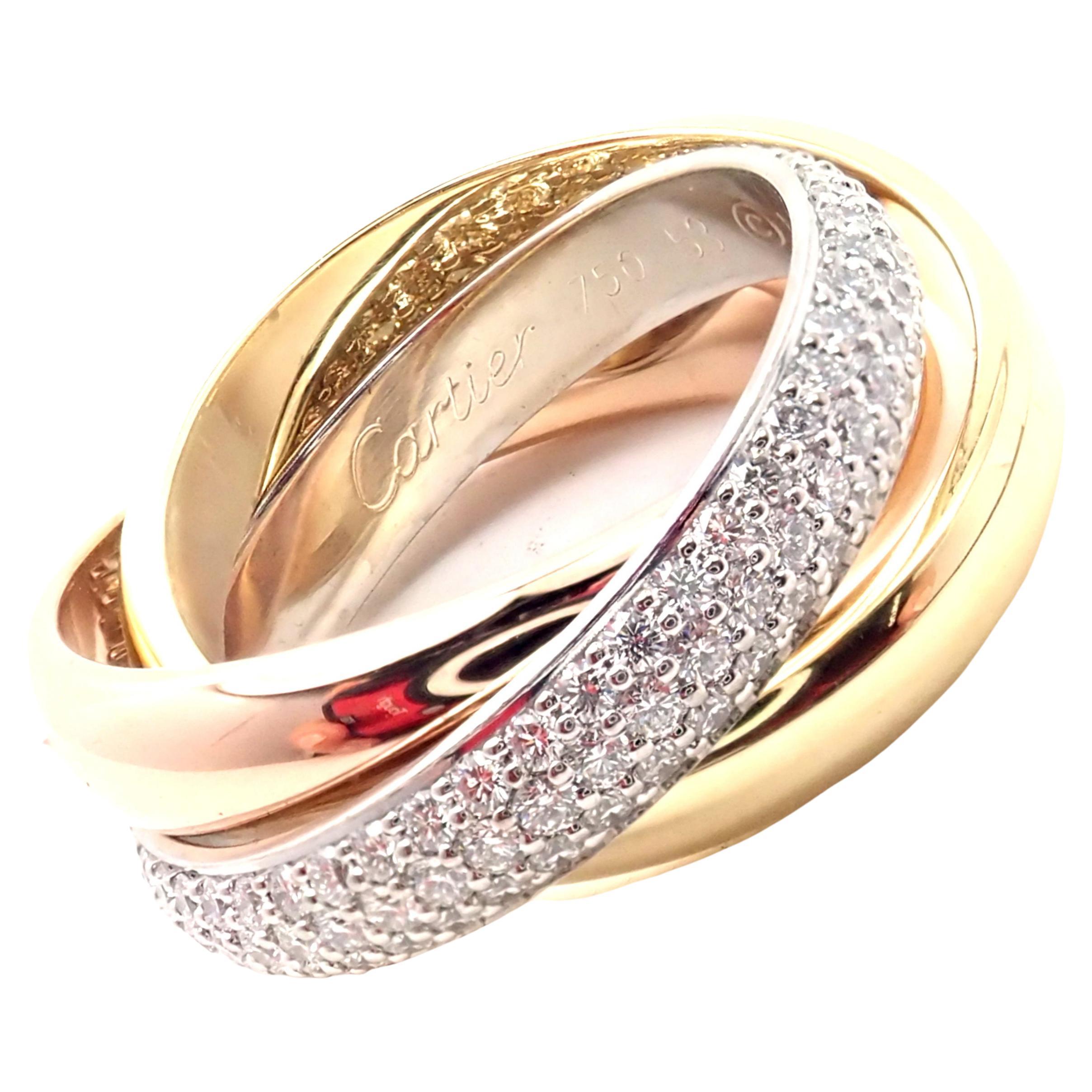 Cartier Bague Trinity Classic à anneau en or jaune et rose avec diamants blancs