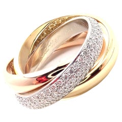 Cartier Trinity Classic Diamond White Yellow Rose Gold Band Ring