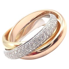 Cartier Trinity Classic Diamond White Yellow Rose Gold Band Ring