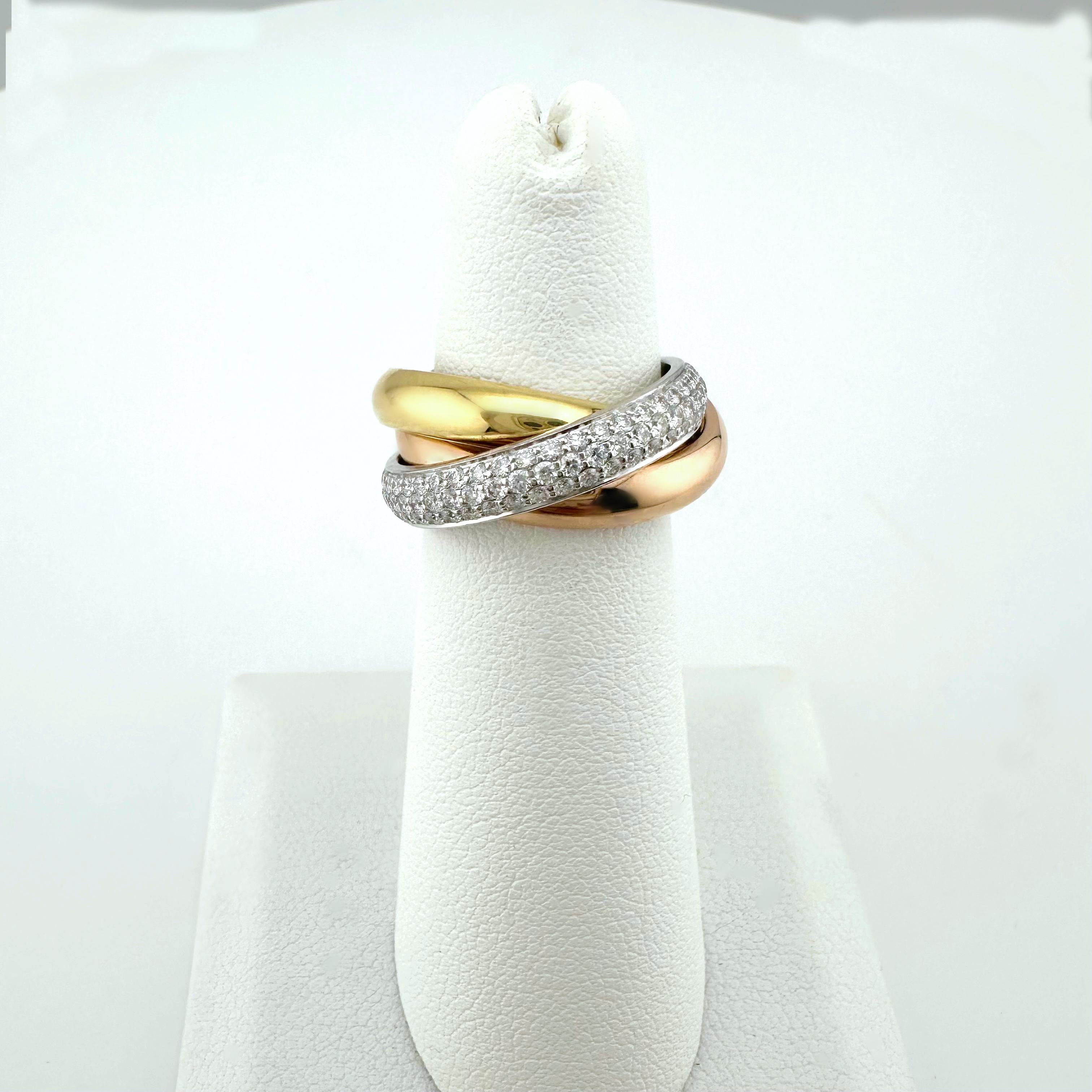 Cartier Trinity Classic Paved Diamond Band Ring 18k White Rose Yellow Gold For Sale 5