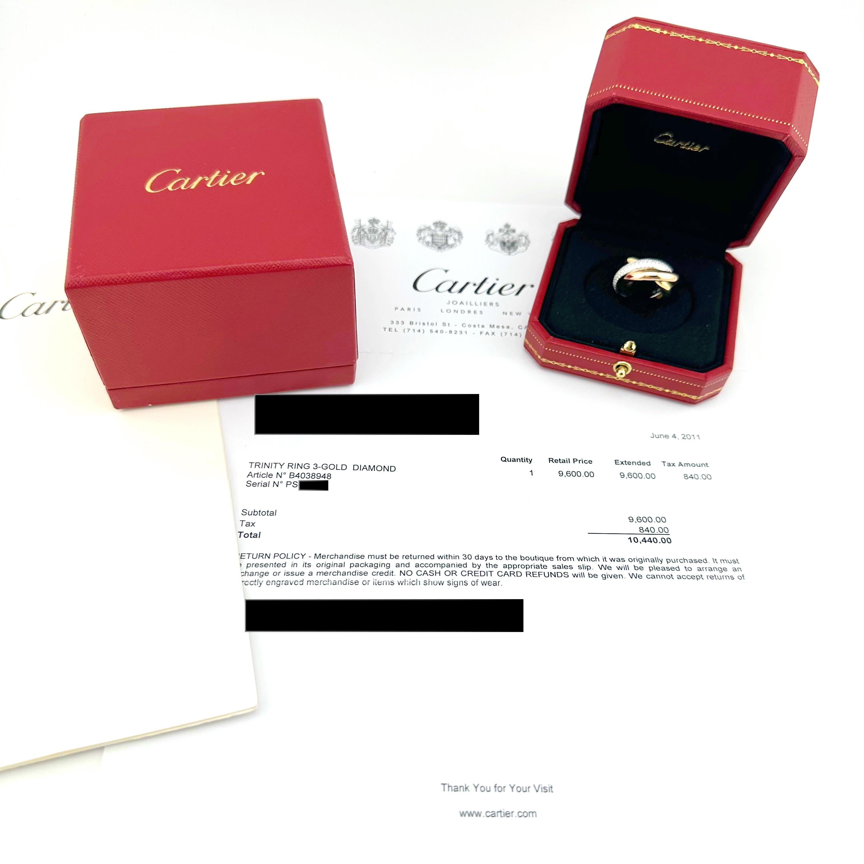 Cartier Trinity Classic Paved Diamond Band Ring 18k White Rose Yellow Gold For Sale 6
