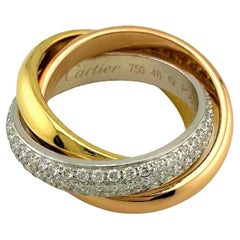 Cartier Trinity Classic Paved Diamond Band Ring 18k White Rose Yellow Gold