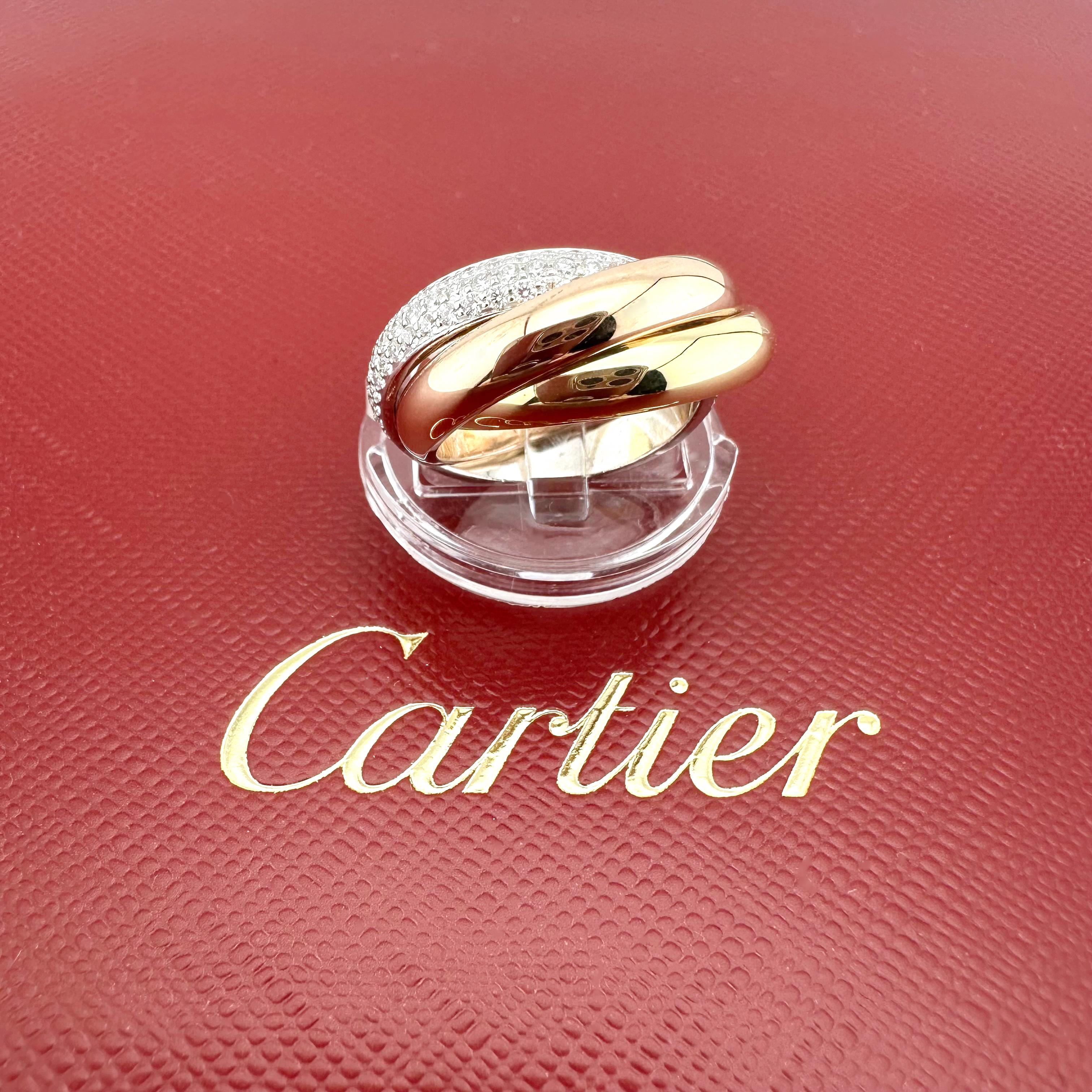 Cartier Trinity Classic Paved Diamond Band Ring 18k White Rose Yellow Gold For Sale 1