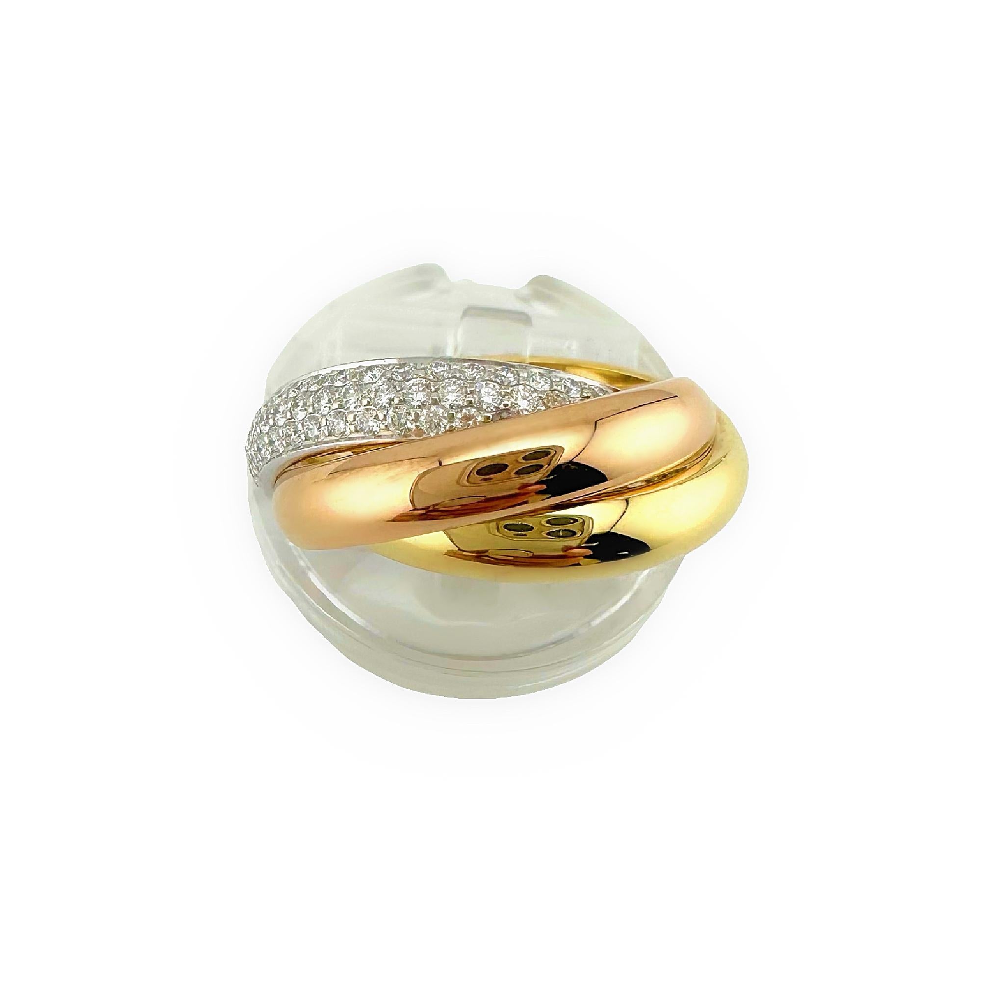 Cartier Trinity Classic Paved Diamond Band Ring 18k White Rose Yellow Gold For Sale 3