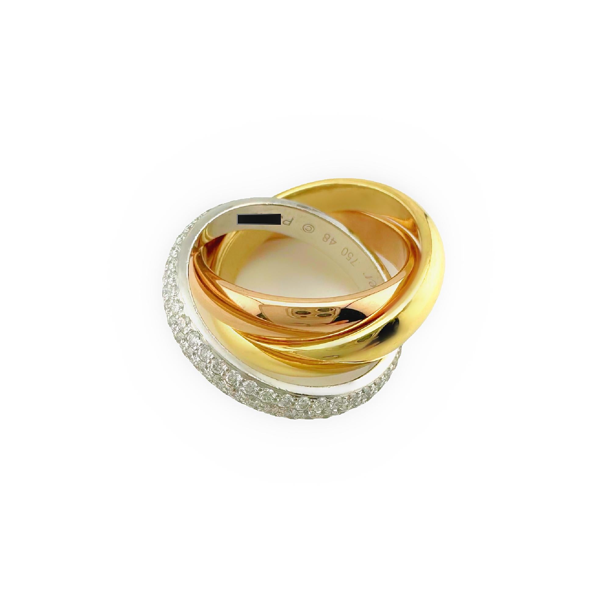Cartier Trinity Classic Paved Diamond Band Ring 18k White Rose Yellow Gold For Sale 4