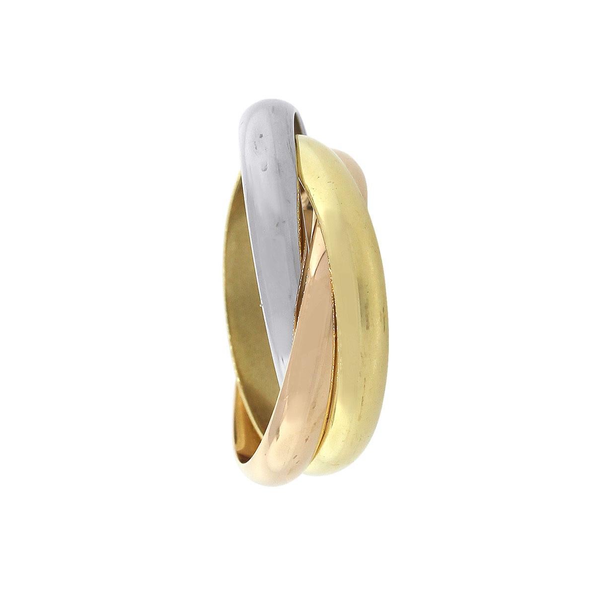 Designer: Cartier
Material: 18k white, yellow and rose gold
Ring Size: Cartier size 62
Ring Measurements: 0.82″ x 0.28″ x 0.80″
Total Weight: 13.1g (8.4dwt)
SKU: W2728