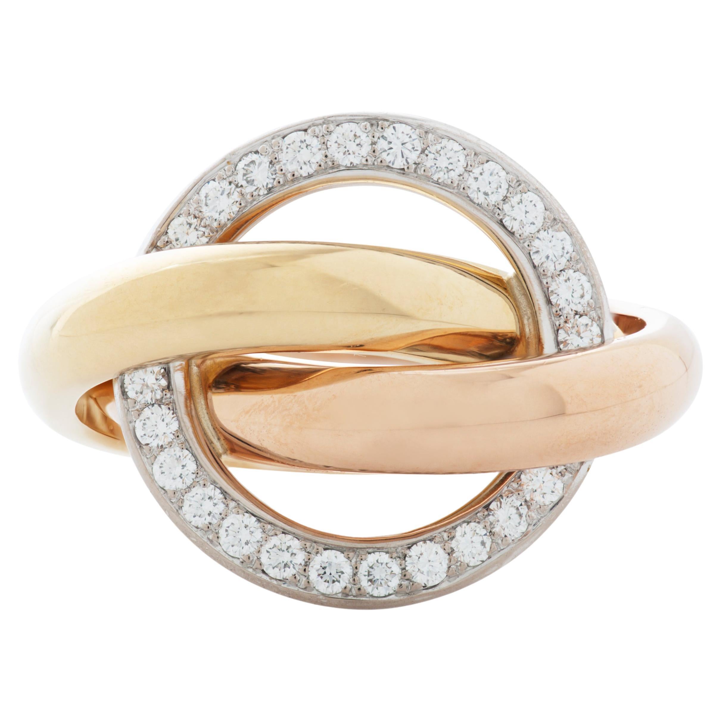 Cartier Trinity Crash Diamond Ring in 18k Tri-Gold For Sale