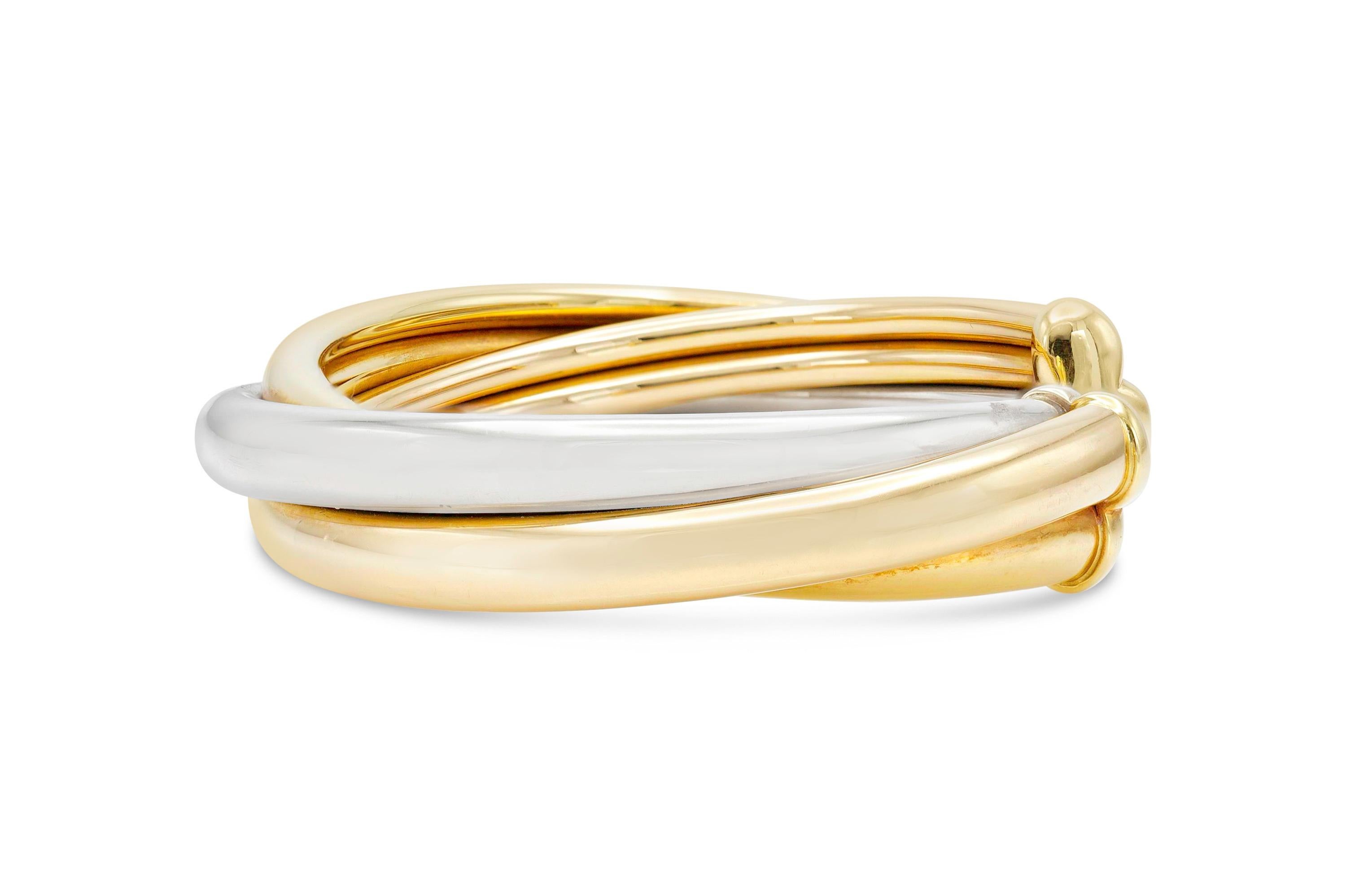 Finely crafted in 18k tri-tone gold.
Signed and numbered by Cartier
Circa 1992
Size 7