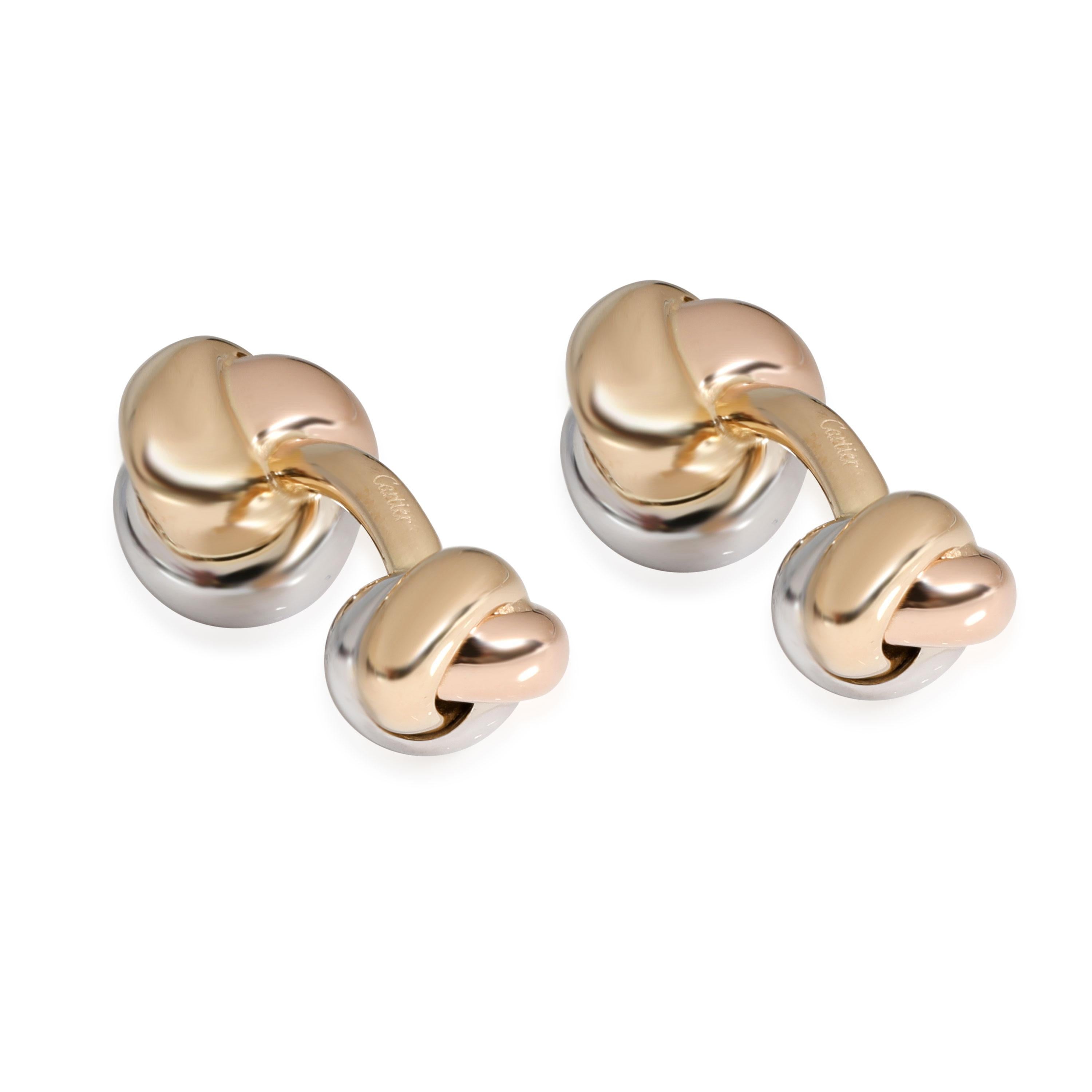 Cartier Trinity Cufflinks in 18K 3 Tone Gold

PRIMARY DETAILS
SKU: 117380
Listing Title: Cartier Trinity Cufflinks in 18K 3 Tone Gold
Condition Description: Retails for 4250 USD. In excellent condition and recently polished. Comes with Box.
Brand: