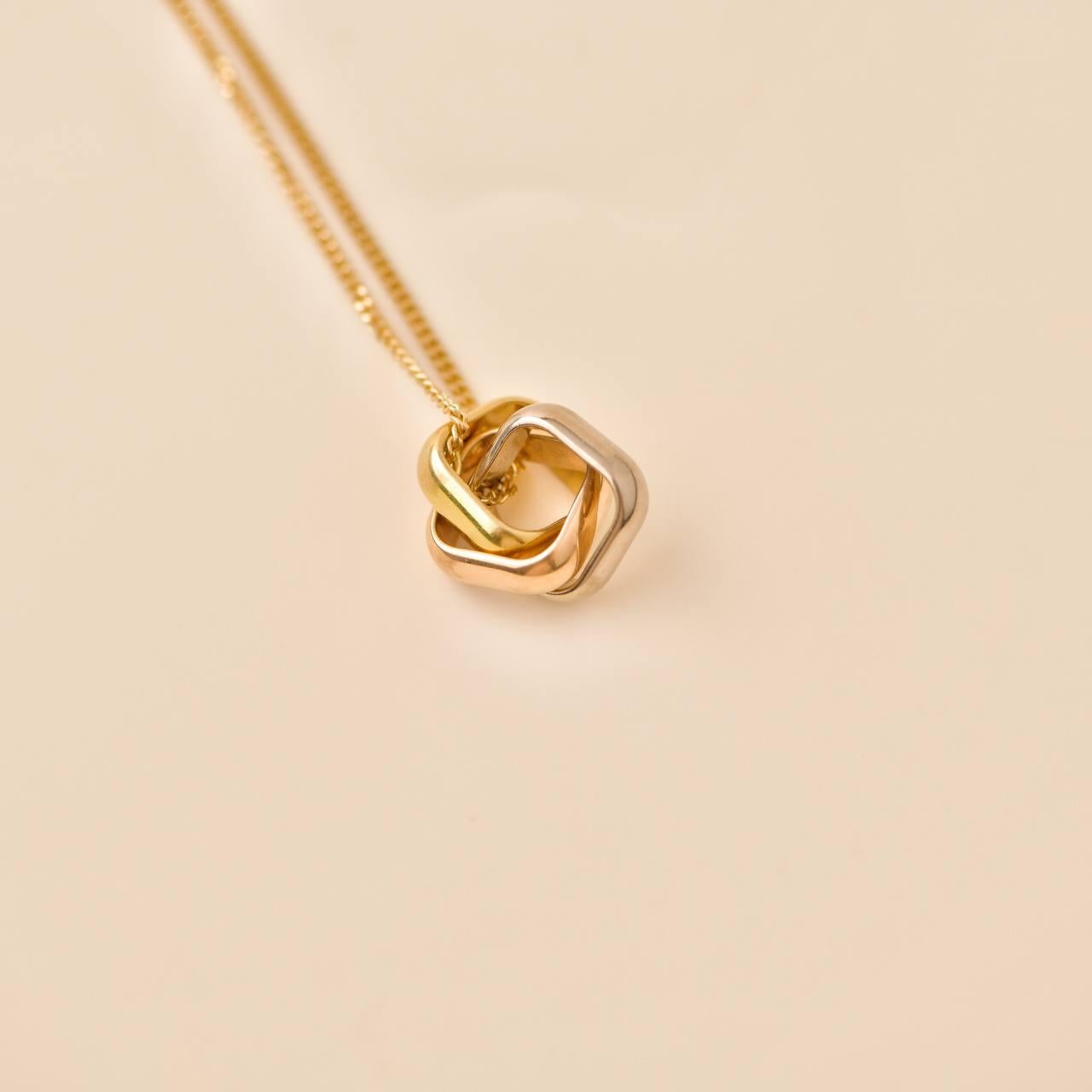 Cartier Trinity Cushion Pendant 18K Yellow Rose White Gold Necklace For Sale 1