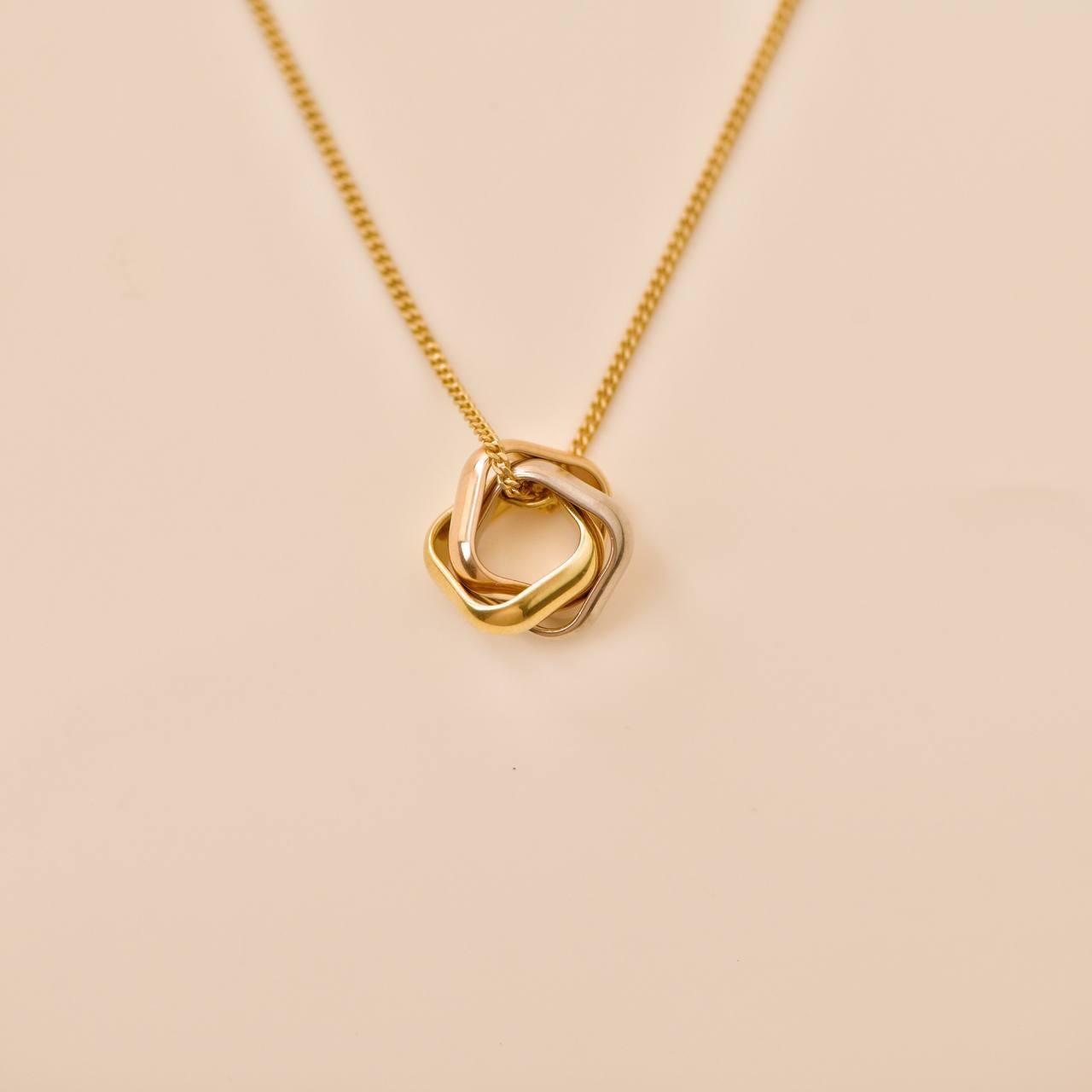 Cartier Trinity Cushion Pendant 18K Yellow Rose White Gold Necklace For Sale 2