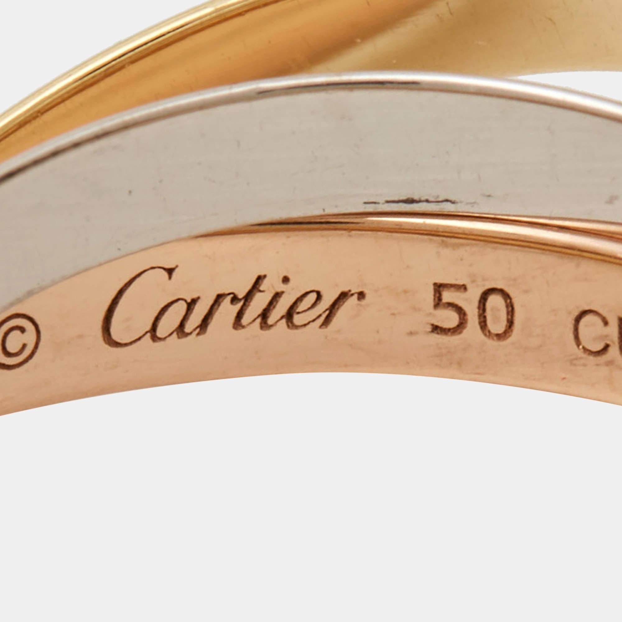 Contemporary Cartier Trinity De Cartier 18K Three Tone Gold Ring 50 For Sale