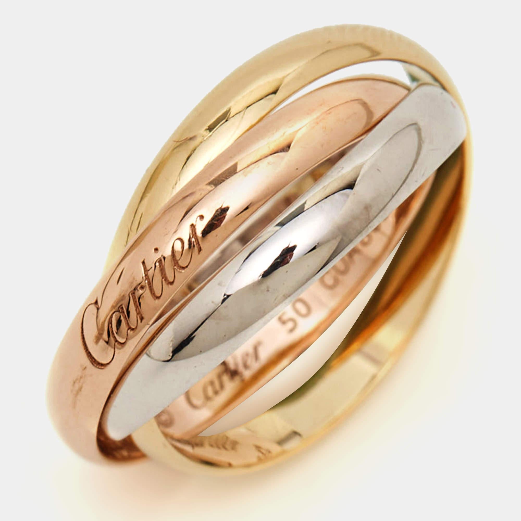 Women's Cartier Trinity De Cartier 18K Three Tone Gold Ring 50 For Sale
