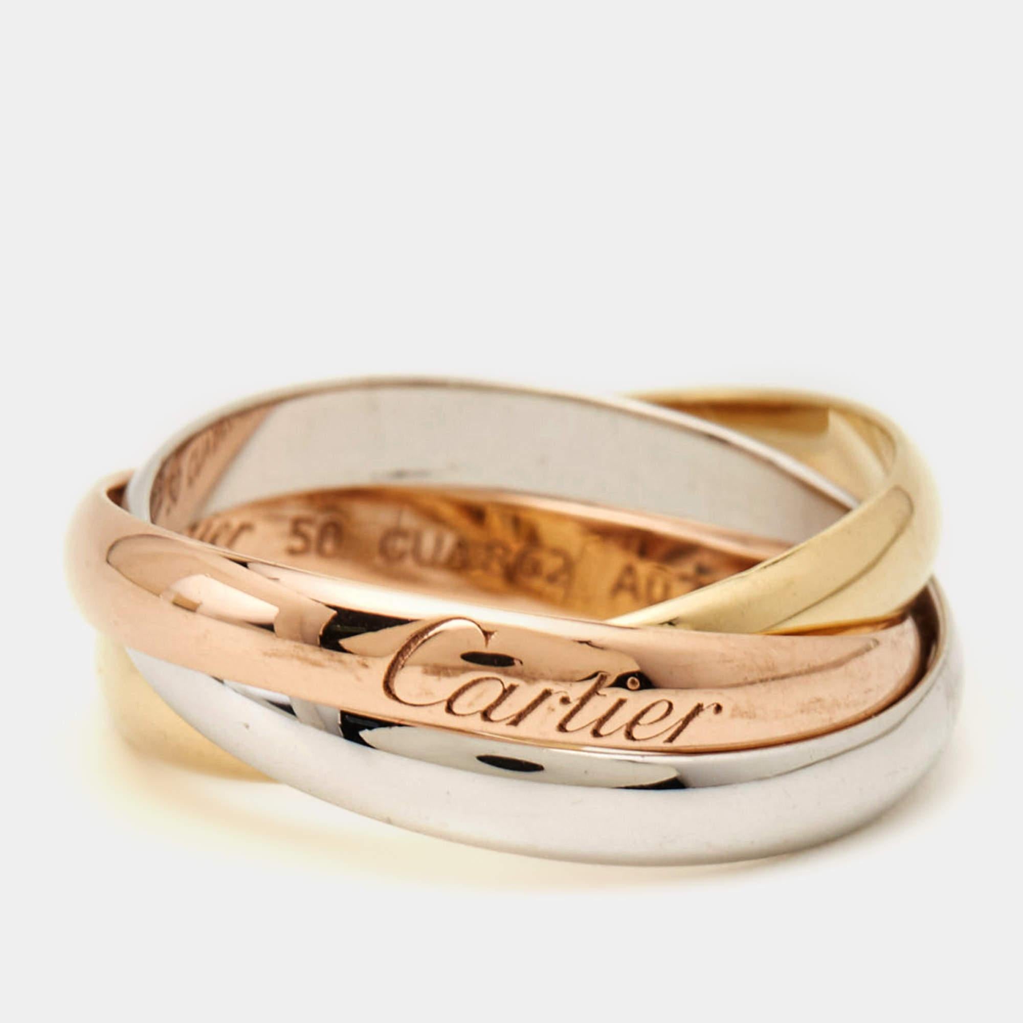 Cartier Trinity De Cartier 18K Three Tone Gold Ring 50 For Sale 1