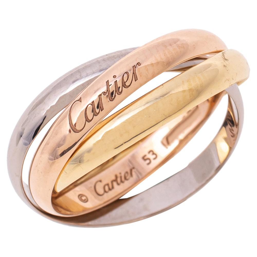 Contemporary Cartier Trinity de Cartier 18K Three Tone Gold Rolling Ring Size 53