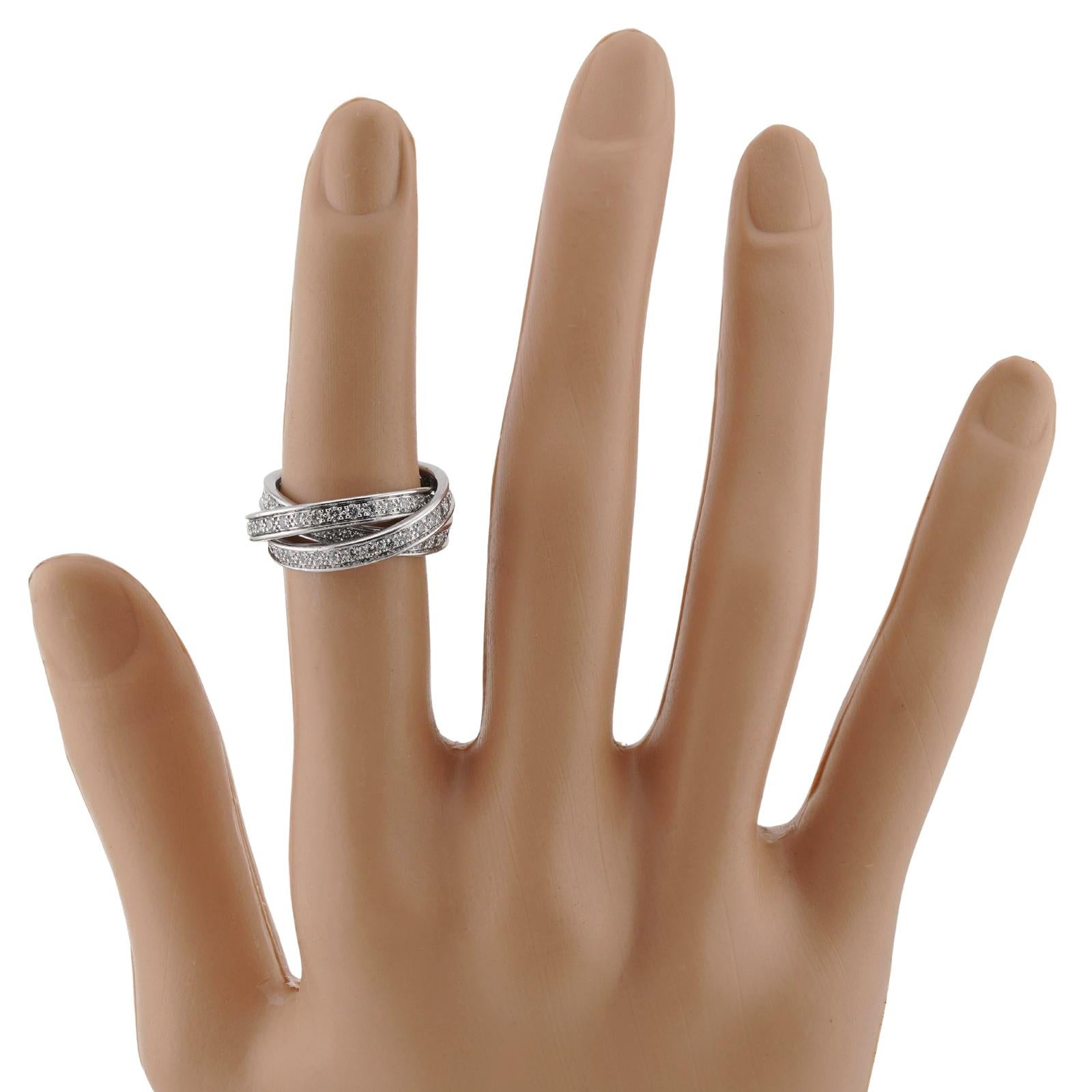 Brilliant Cut CARTIER Trinity de Cartier Diamond White Gold Band Ring. Sz. 6.25 - EU 53. For Sale