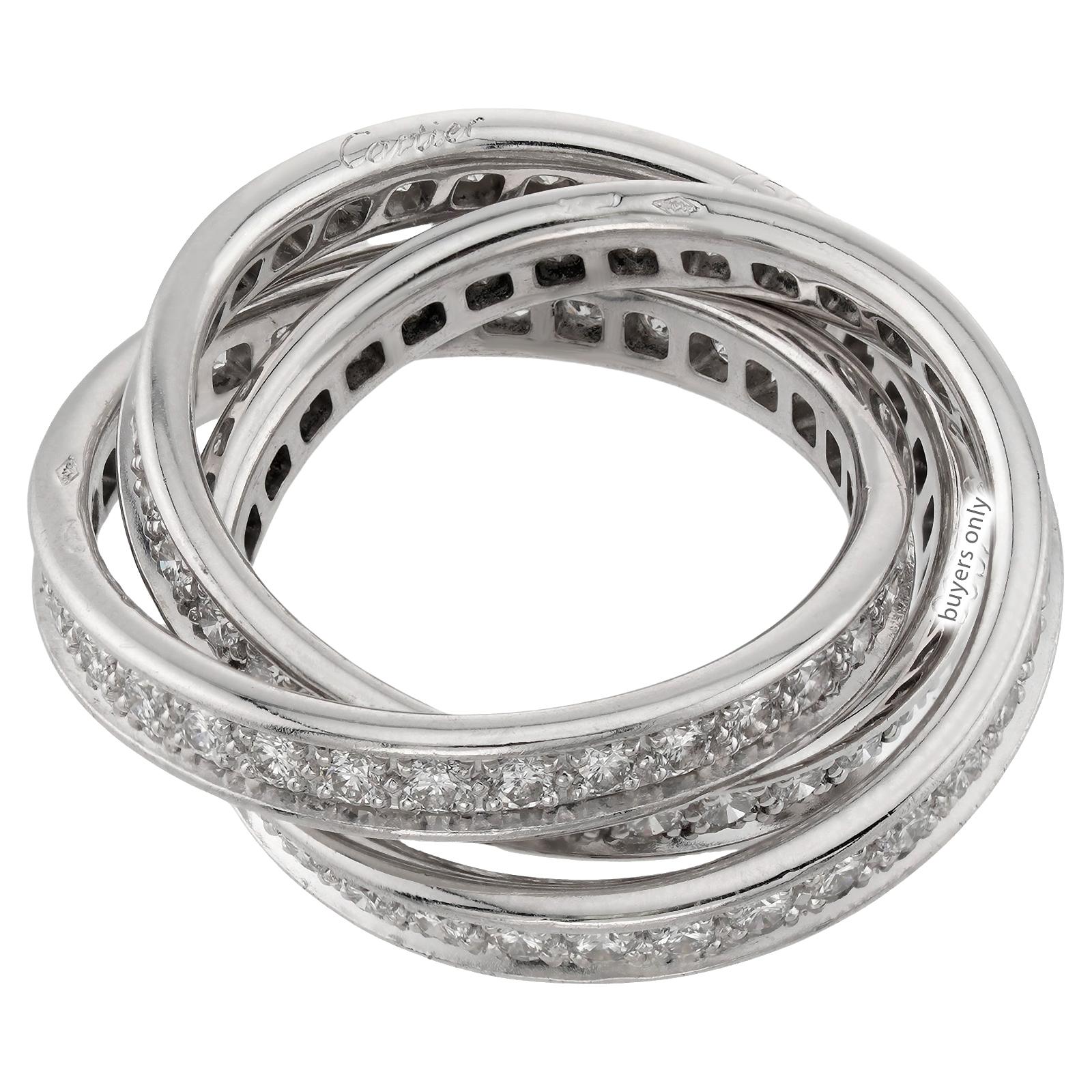 Women's or Men's CARTIER Trinity de Cartier Diamond White Gold Band Ring. Sz. 6.25 - EU 53. For Sale