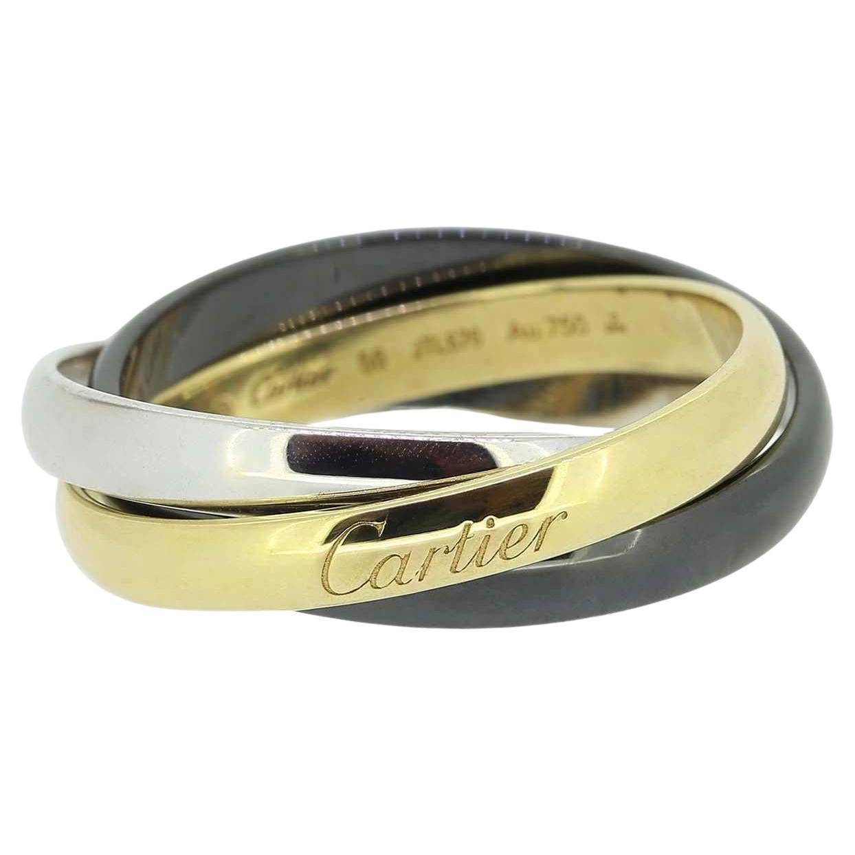 Cartier Trinity De Cartier Gold and Ceramic Ring Size O 1/2 (56) For Sale