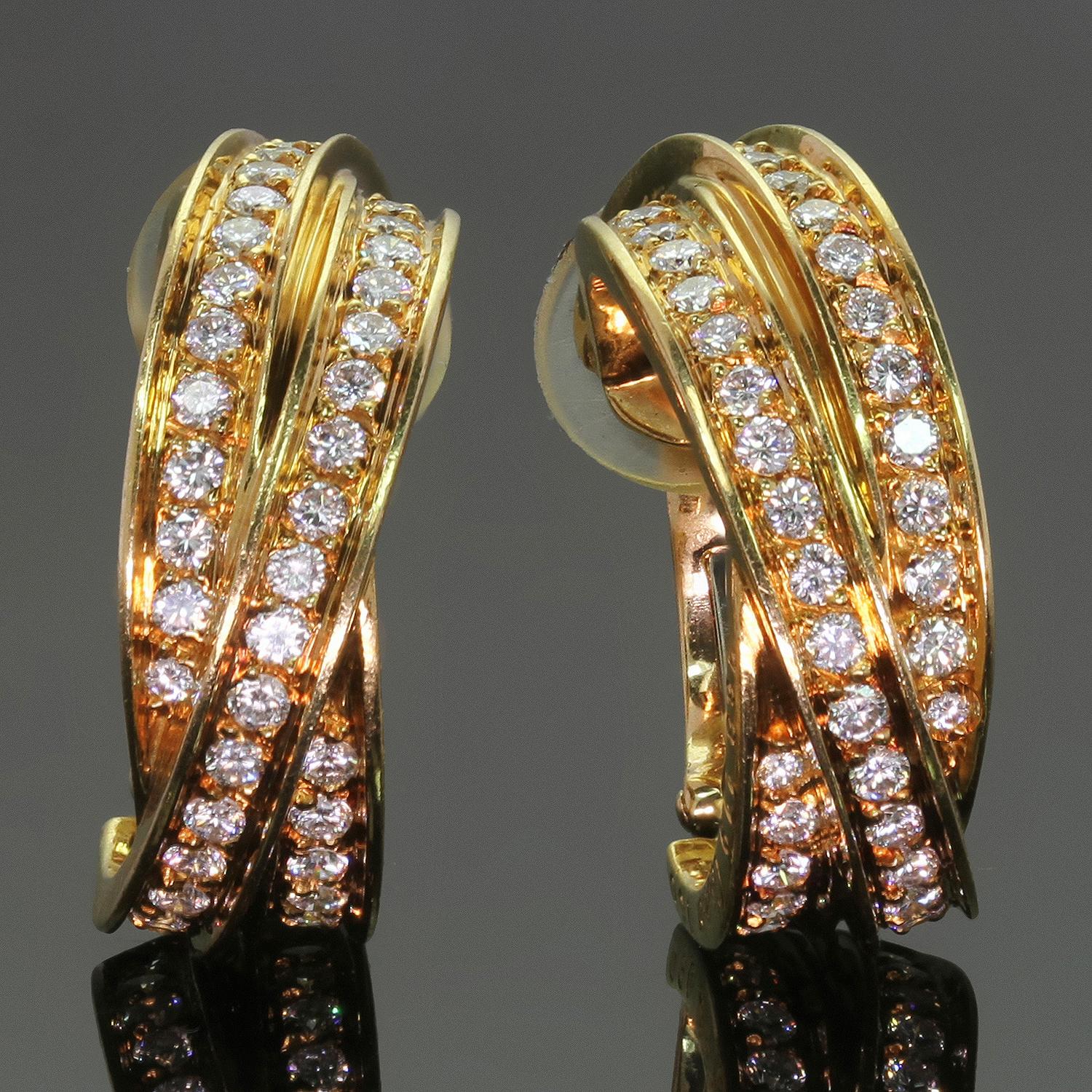 Taille brillant CARTIER Trinity De Cartier  Boucles d'oreilles en or jaune avec diamants en vente