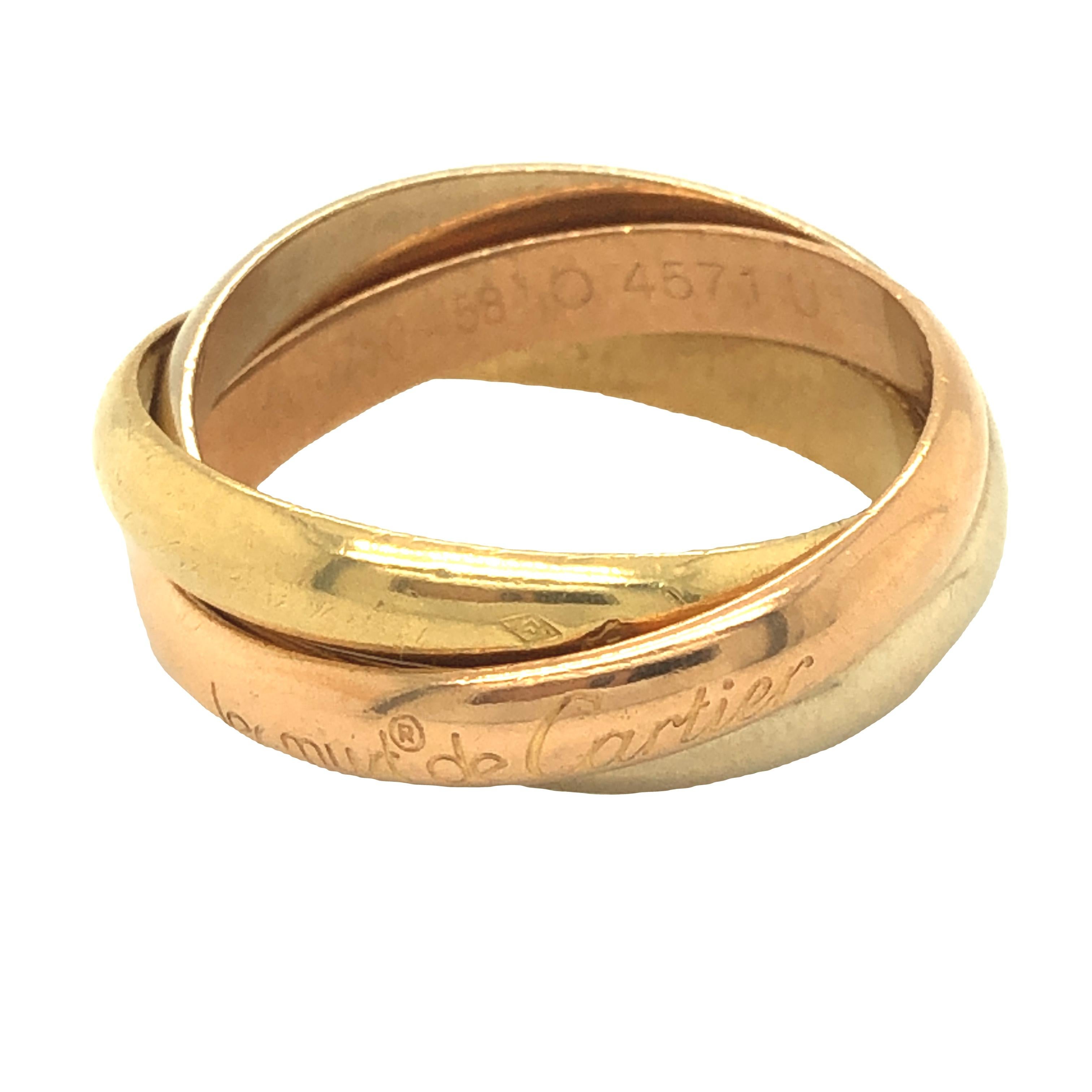 Cartier Trinity de Cartier Ring 18K Yellow, White, Rose Gold size 58 In Good Condition In beverly hills, CA