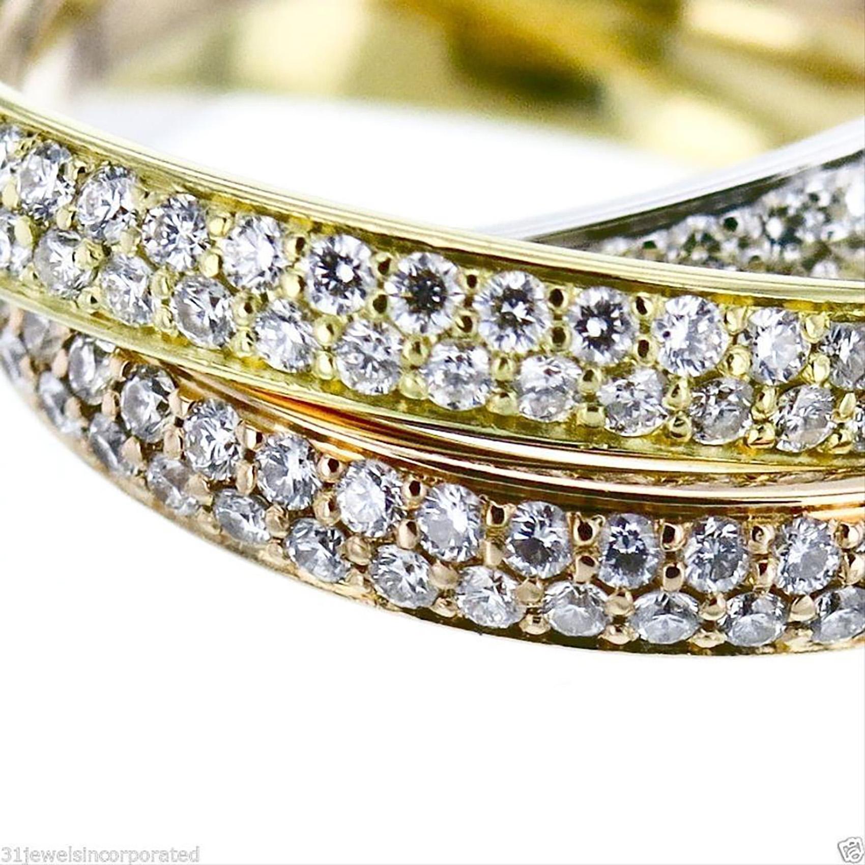 Cartier Trinity De Cartier Small Model Diamond-Paved 18 Karat Multi Gold Ring In Excellent Condition In Miami, FL