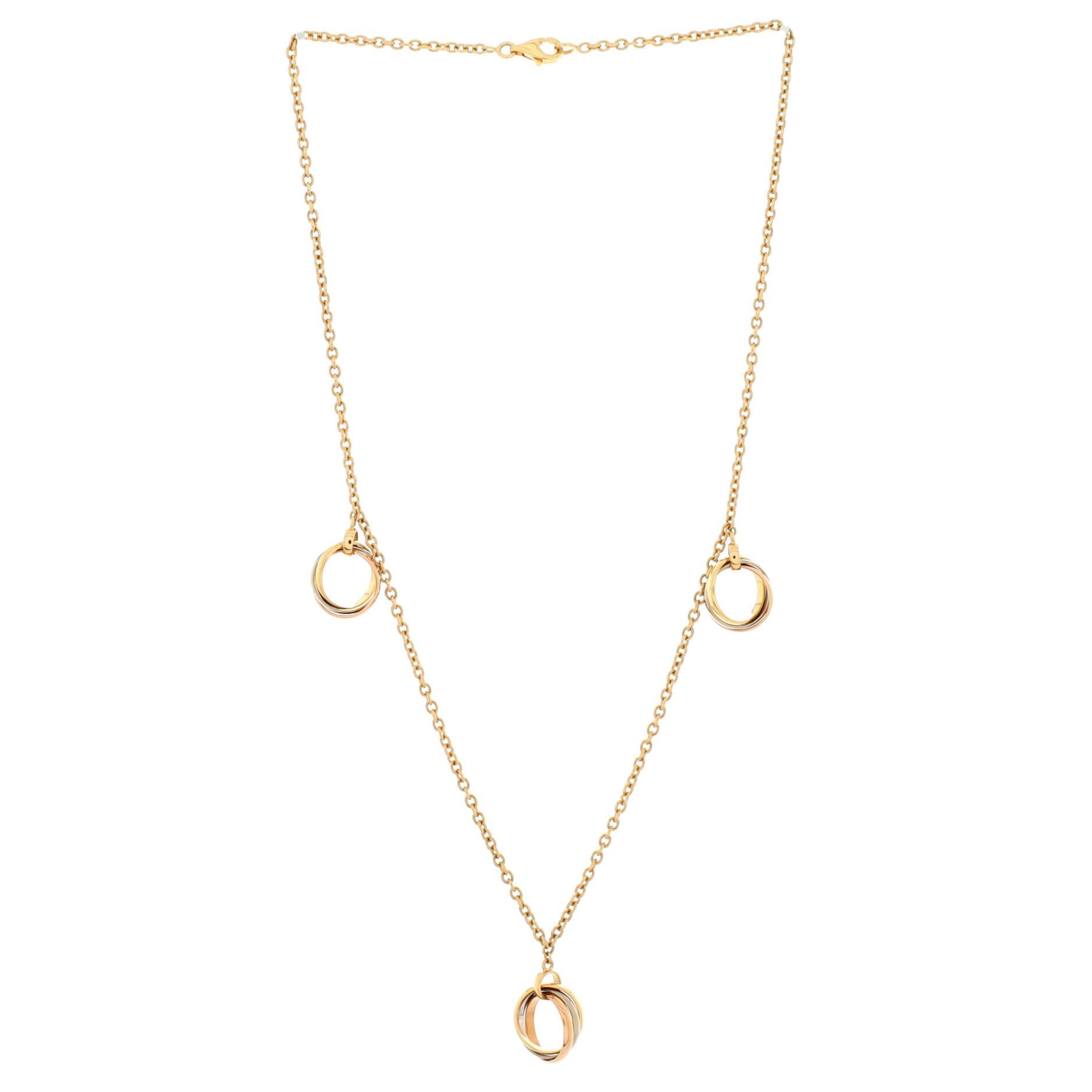 Cartier Trinity De Cartier Three Station Necklace 18K Tricolor Gold In Good Condition For Sale In New York, NY