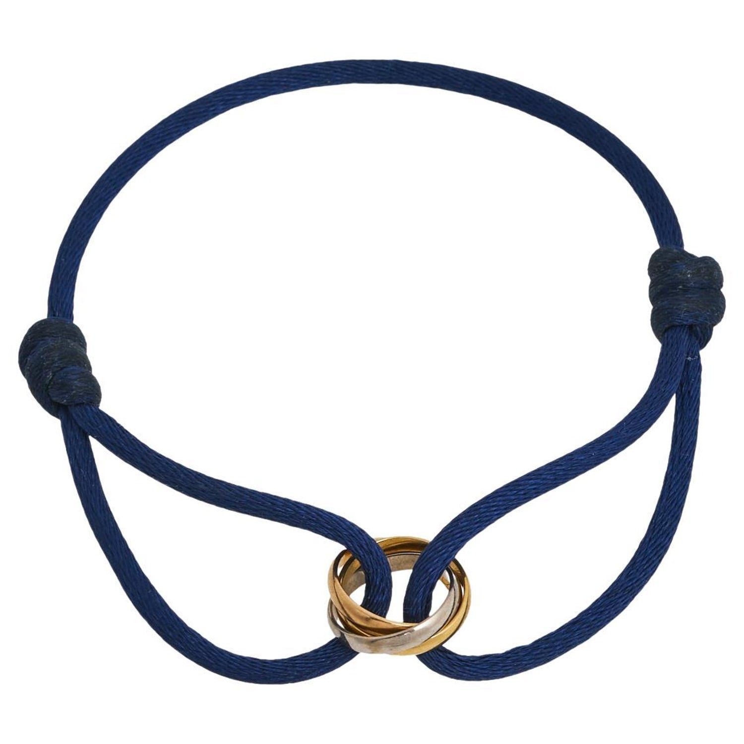 Cartier Trinity De Cartier Three Tone 18k Gold Blue Adjustable Cord  Bracelet For Sale at 1stDibs